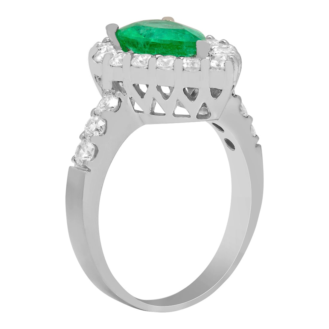 14k White Gold 1.35ct Emerald 1.22ct Diamond Ring - 2