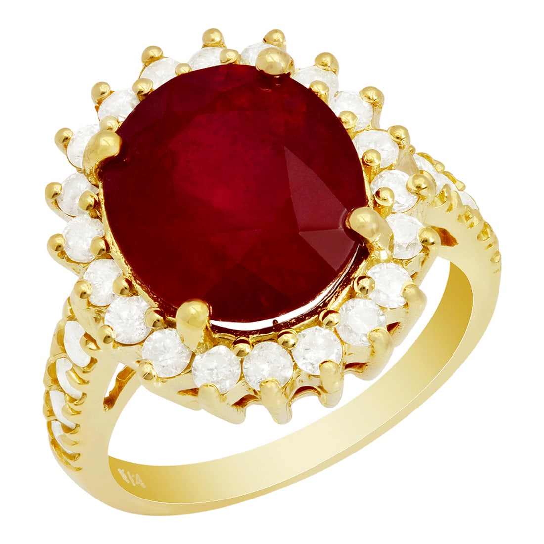 14k Yellow Gold 7.93ct Ruby 1.08ct Diamond Ring: Retail: $9,250.00 ****** 14k Yellow Gold 7.93ct Ruby 1.08ct Diamond Ring ****** Metal: 14K Yellow Gold / Total Item Weight: 7.30 grams / Country Made: United States / / Main Stone: Ruby / Color: Inten