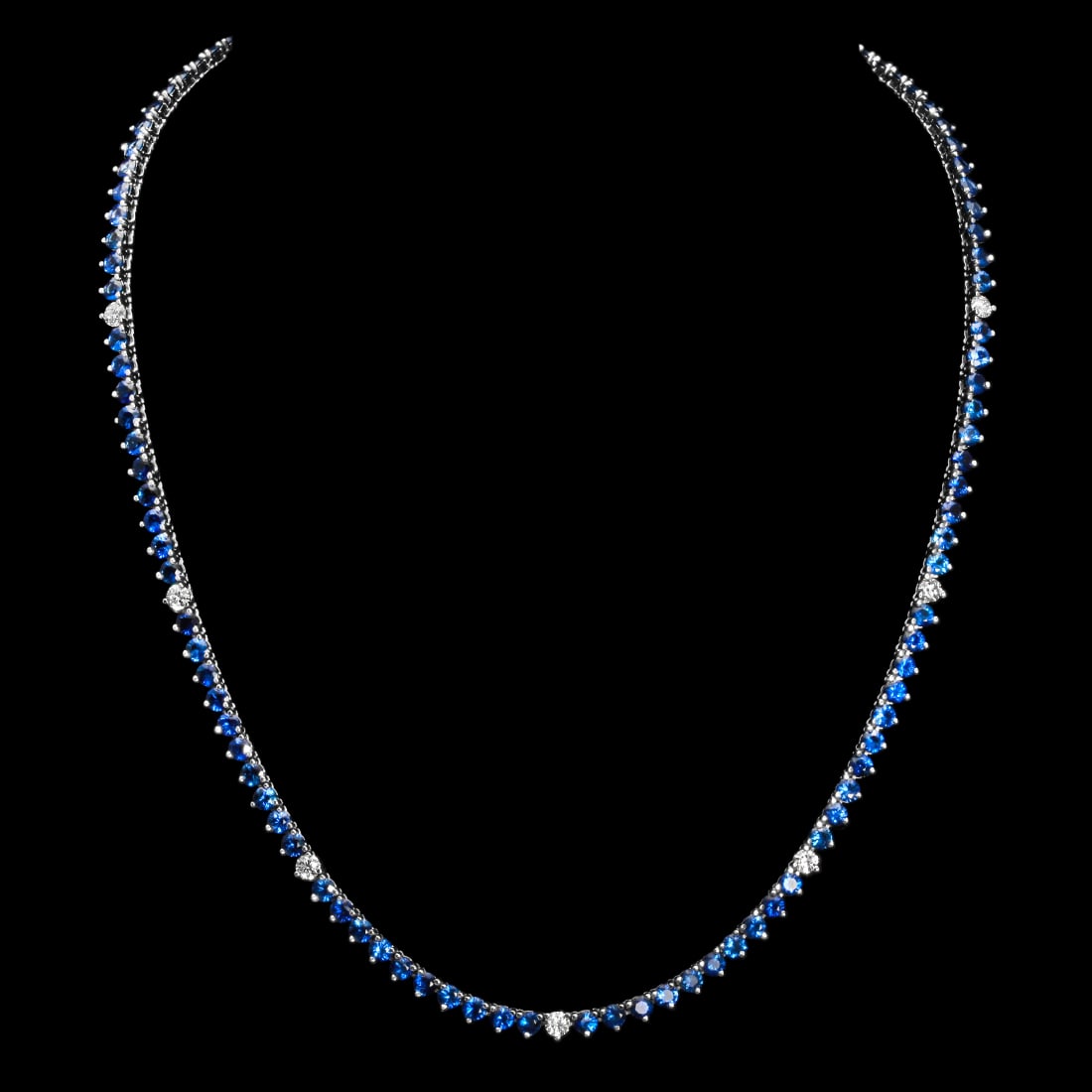 14K White Gold Sapphire & Diamond Necklace: Retail: $11,573.00 ****** 14K White Gold Sapphire & Diamond Necklace ****** Size: 17 / Metal: 14K Solid White Gold / Total Item Weight: 17.3 Grams / Country Made: United States / / Main Stone: Sapphir