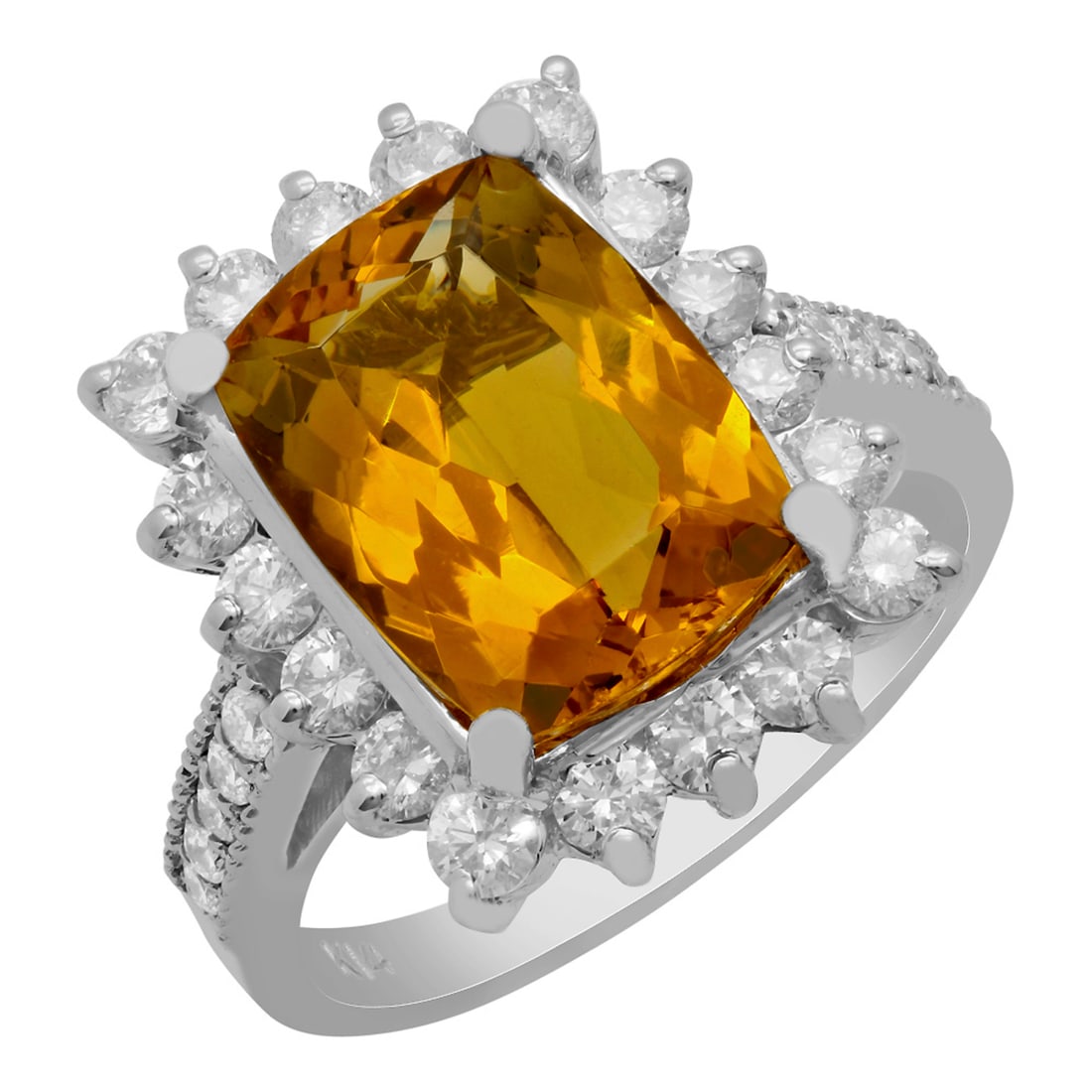 14k White Gold 3.89ct Yellow Beryl 1.17ct Diamond Ring: Retail: $7,715.00 ****** 14k White Gold 3.89ct Yellow Beryl 1.17ct Diamond Ring ****** Metal: 14K White Gold / Total Item Weight: 6.40 grams / Country Made: United States / / Main Stone: Yellow Beryl 