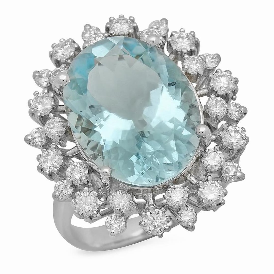 14K White Gold 8.19ct Aquamarine and 1.25ct Diamond Ring: Retail: $9,450.00 ****** 14K White Gold 8.19ct Aquamarine and 1.25ct Diamond Ring ****** Metal: 14K White Gold / Total Item Weight: 7.6 Grams / Country Made: United States / / Main Stone: Aquamarine