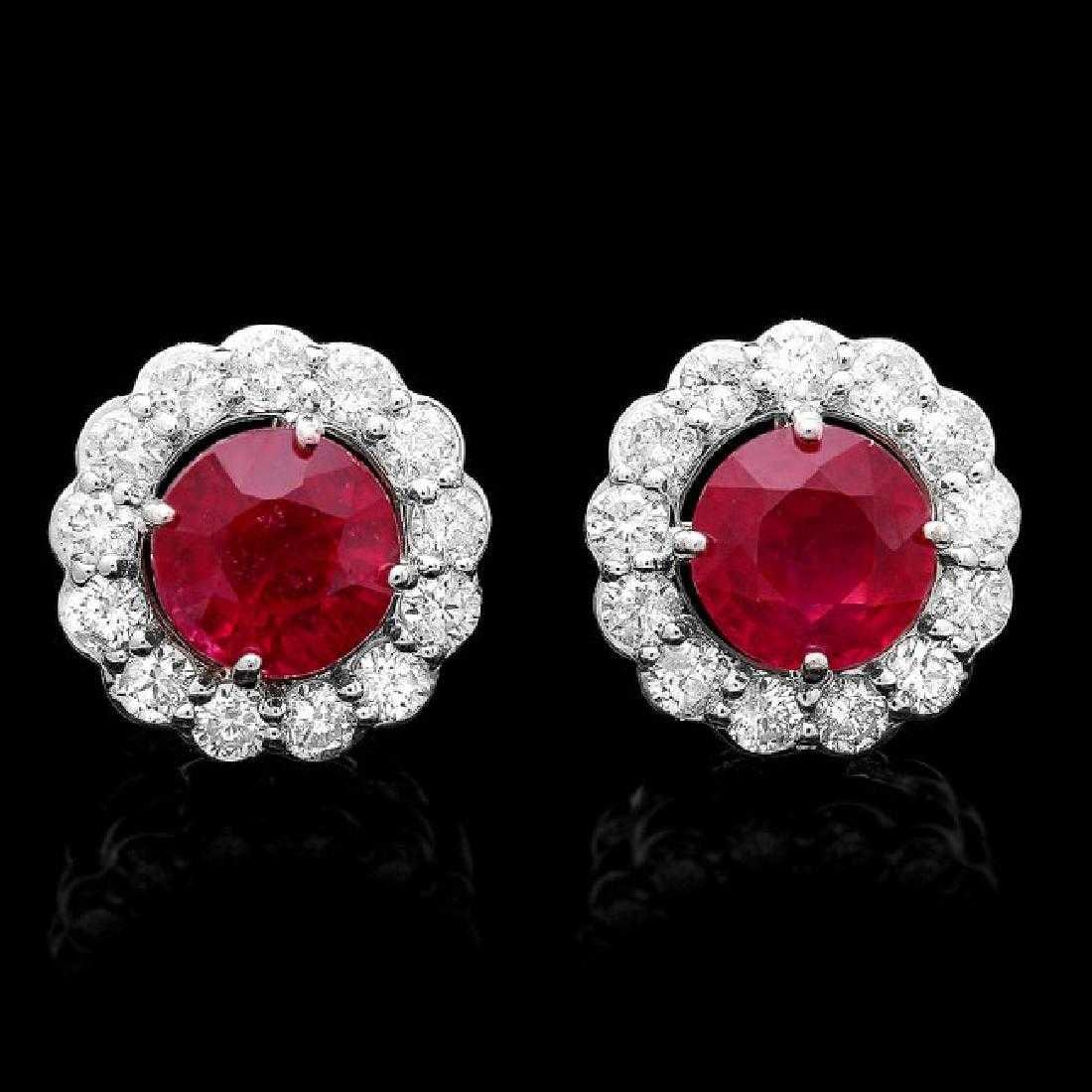 14K White Gold 3.64ct Ruby and 1.12ct Diamond Earrings: Retail: $7,920.00 ****** 14K White Gold 3.64ct Ruby and 1.12ct Diamond Earrings ****** Metal: 14K White Gold / Total Item Weight: 5.0 Grams / Country Made: United States / / Main Stone: Ruby / Color: