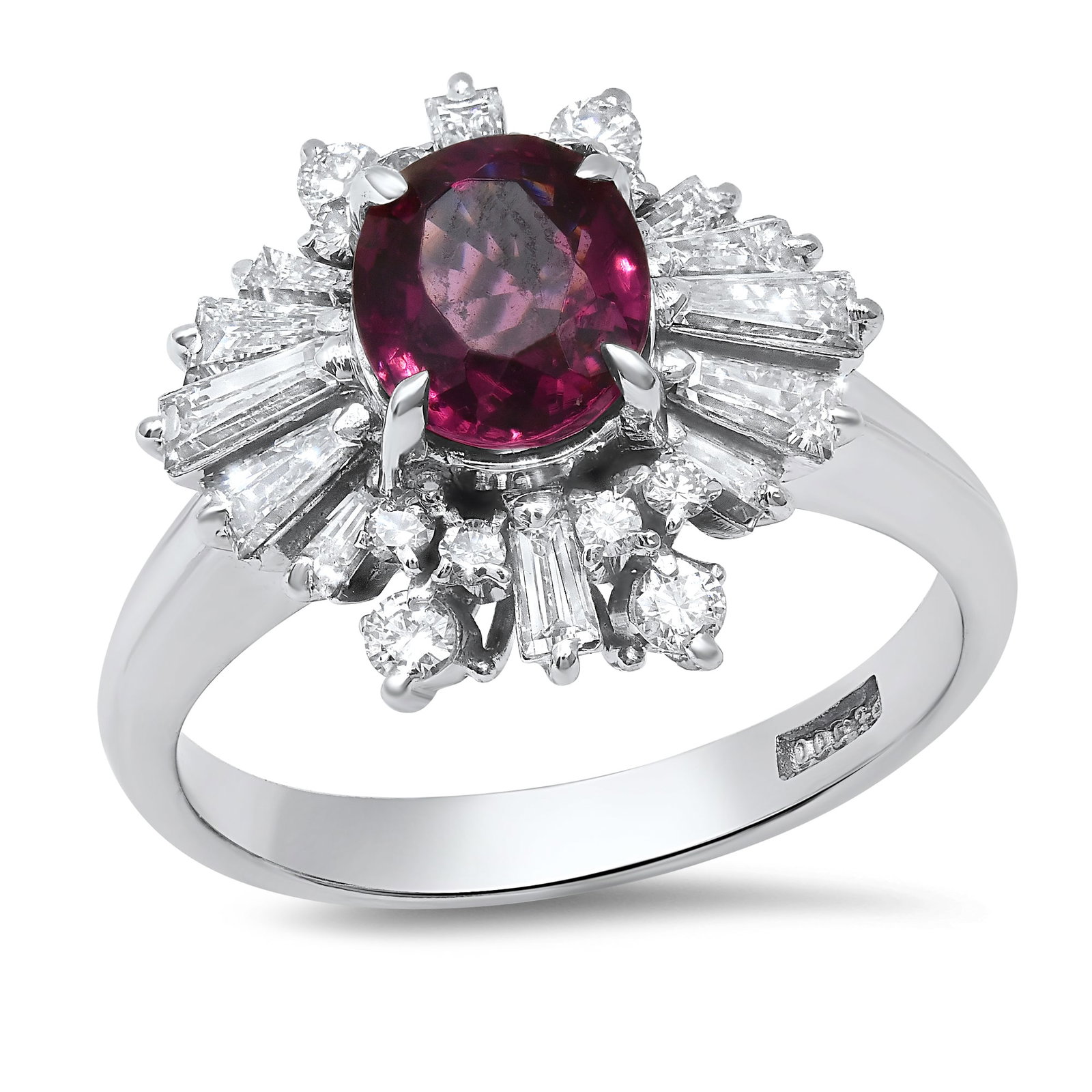Platinum Ladies Ring with 1.20ct Spinel and 0.86tcw Adjacent Diamonds: Retail: $7,125.00 ****** Platinum Ladies Ring with 1.20ct Spinel and 0.86tcw Adjacent Diamonds ****** Size: 5.75 (we offer free resizing to winning bidders) / Metal: Platinum / Total Item Weight: 6.9 