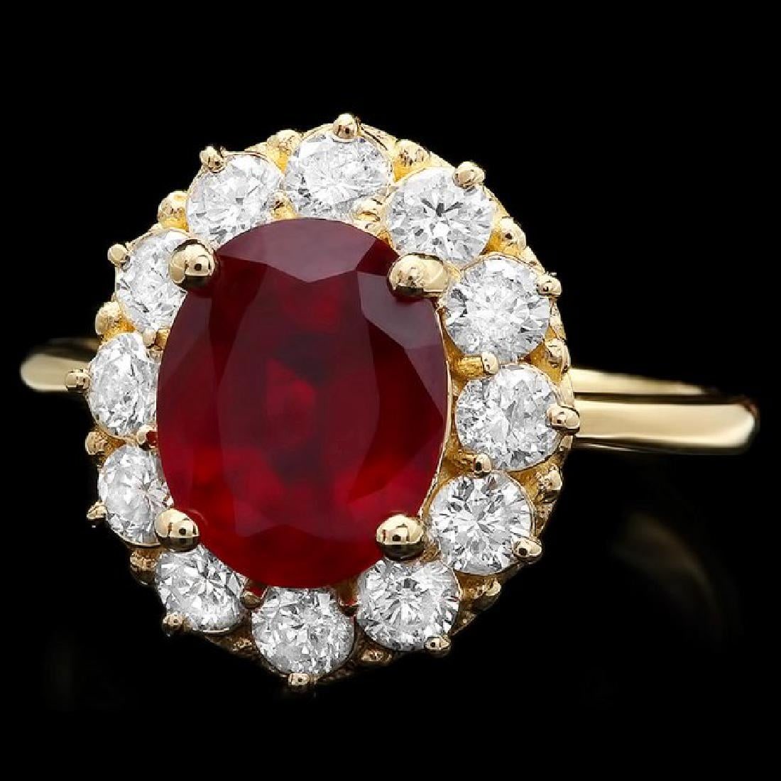 14K Yellow Gold 3.03ct Ruby and 0.96ct Diamond Ring: Retail: $5,388.00 ****** 14K Yellow Gold 3.03ct Ruby and 0.96ct Diamond Ring ****** Metal: 14K Yellow Gold / Total Item Weight: 5.2 Grams / Country Made: United States / / Main Stone: Ruby / Color: