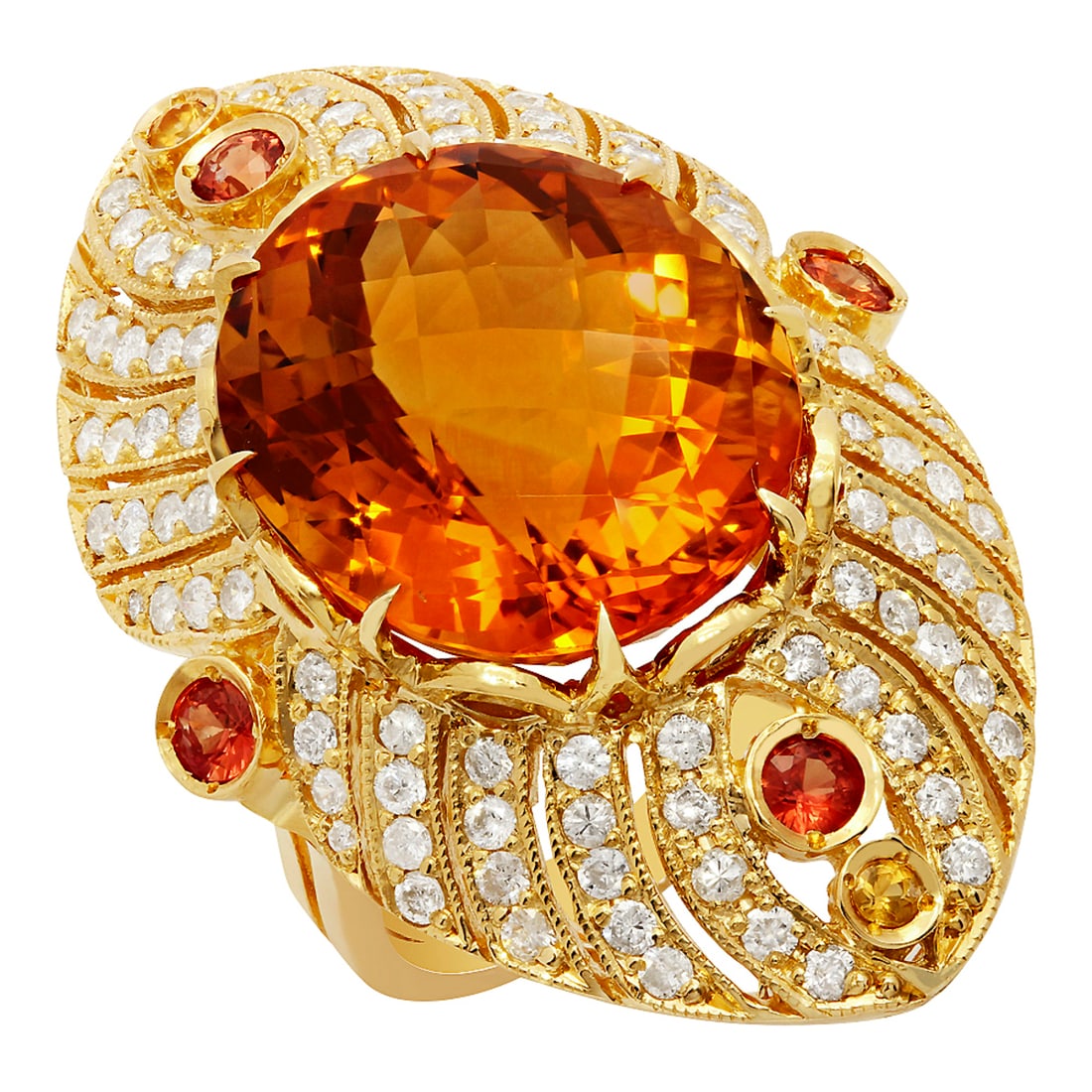 14k Yellow Gold 18.81ct Citrine 0.95ct Sapphire 1.59ct Diamond Ring: Retail: $12,260.00 ****** 14k Yellow Gold 18.81ct Citrine 0.95ct Sapphire 1.59ct Diamond Ring ****** Metal: 14K Yellow Gold / Total Item Weight: 17.40 grams / Country Made: United States / / Main Ston