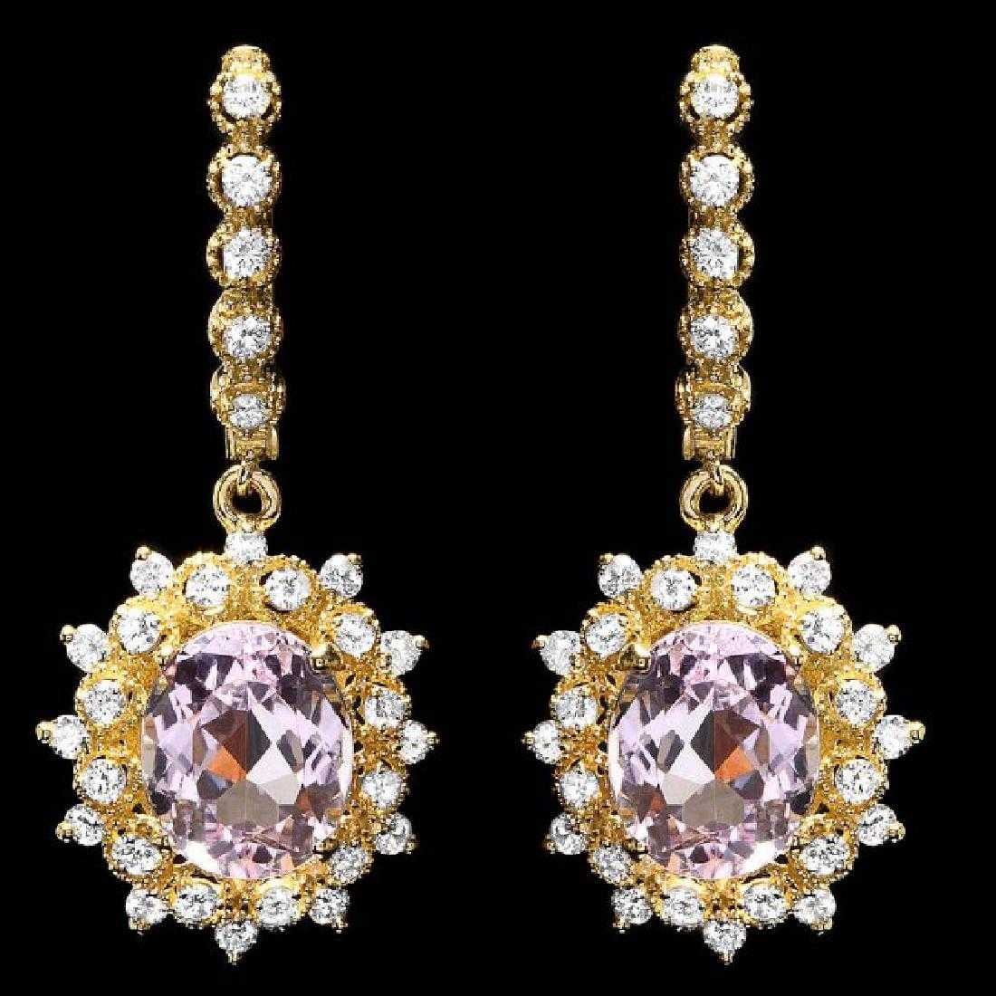 14K Yellow Gold 8.66ct Kunzite and 1.68ct Diamond Earrings: Retail: $9,850.00 ****** 14K Yellow Gold 8.66ct Kunzite and 1.68ct Diamond Earrings ****** Metal: 14K Yellow Gold / Total Item Weight: 9.5 Grams / Country Made: United States / / Main Stone: Kunzite