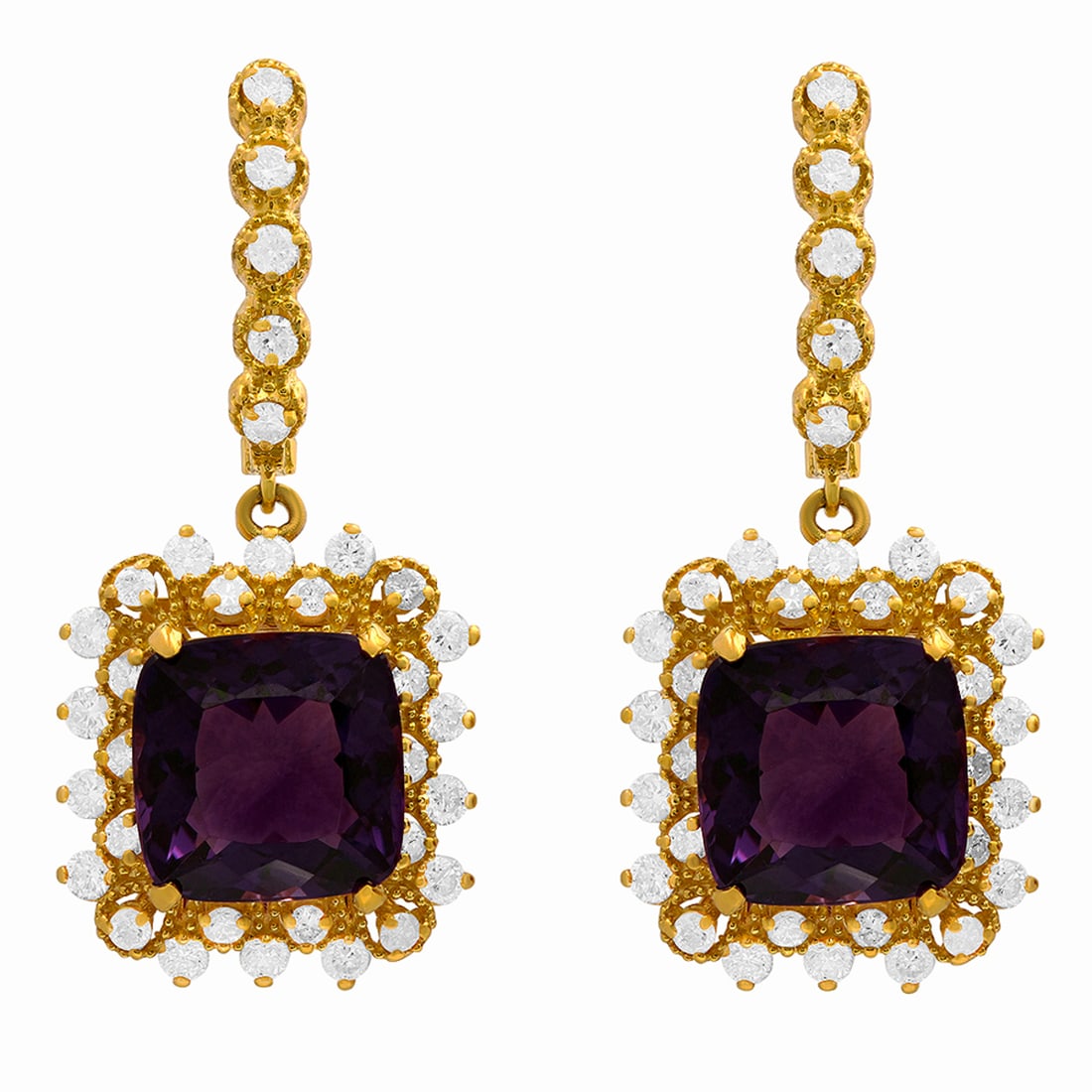 14k Yellow Gold 11.50ct Amethyst 1.25ct Diamond Earrings: Retail: $7,430.00 ****** 14k Yellow Gold 11.50ct Amethyst 1.25ct Diamond Earrings ****** Metal: 14K Yellow Gold / Total Item Weight: 11.80 grams / Country Made: United States / / Main Stone: Amethyst 