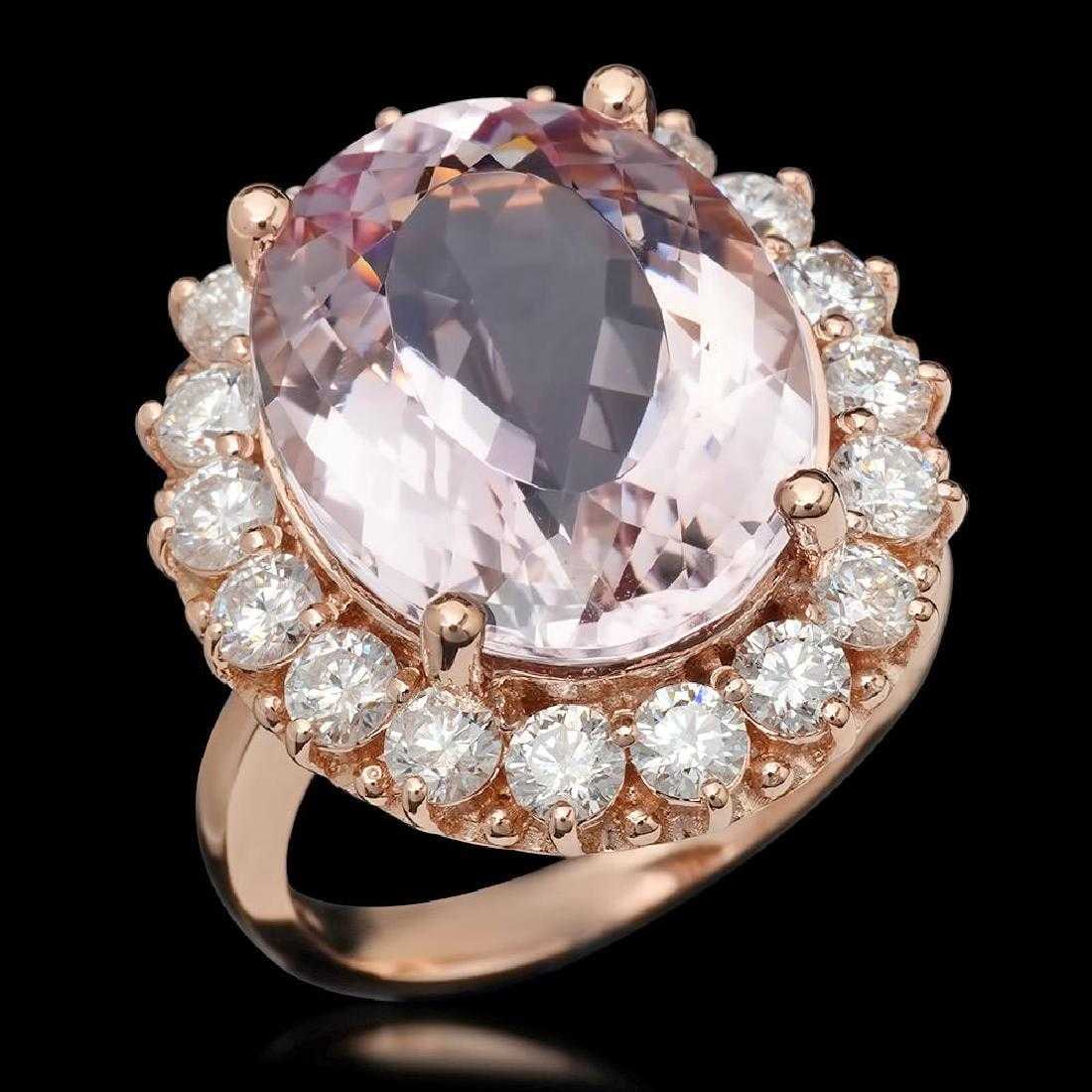 14K Rose Gold 13.02ct Kunzite and 2.17ct Diamond Ring: Retail: $16,380.00 ****** 14K Rose Gold 13.02ct Kunzite and 2.17ct Diamond Ring ****** Metal: 14K Rose Gold / Total Item Weight: 10.5 Grams / Country Made: United States / / Main Stone: Kunzite / Colo