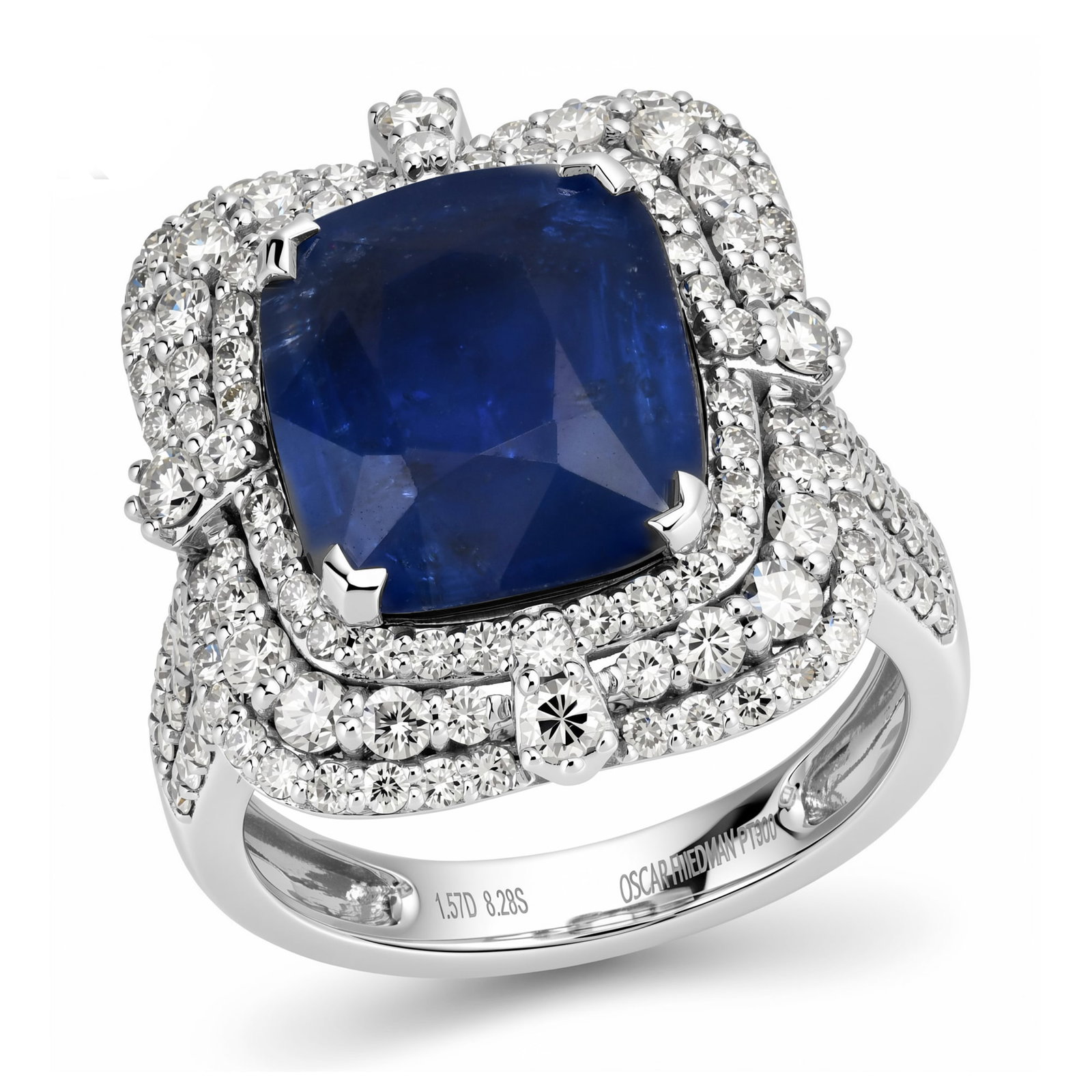 Platinum Ladies Ring with 8.28ct GIA Certified Sapphire and 1.57tcw Adjacent Diamonds: Retail: $57,830.00 ****** Platinum Ladies Ring with 8.28ct GIA Certified Sapphire and 1.57tcw Adjacent Diamonds ****** Size: 7 / Metal: Platinum / Total Item Weight: 12.3 Grams / Country Made: United 