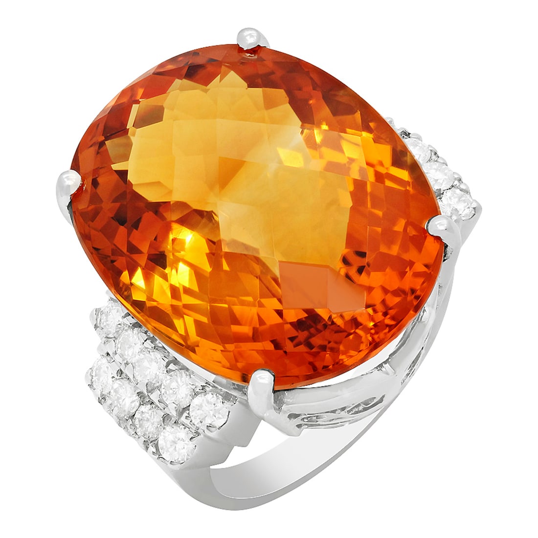 14k White Gold 26.97ct Citrine 0.81ct Diamond Ring: Retail: $9,390.00 ****** 14k White Gold 26.97ct Citrine 0.81ct Diamond Ring ****** Metal: 14K Yellow Gold / Total Item Weight: 16.20 grams / Country Made: United States / / Main Stone: Citrine / Color