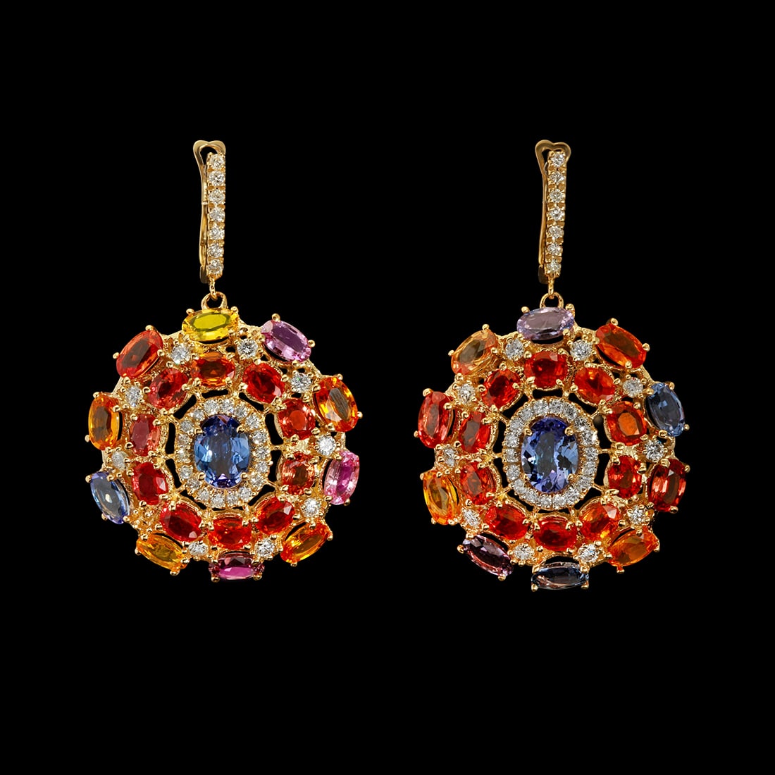 14K Gold 1.70ct Tanzanite 24.74ct Sapphire 1.78ct Diamond Earrings: Retail: $17,465.00 ****** 14K Gold 1.70ct Tanzanite 24.74ct Sapphire 1.78ct Diamond Earrings ****** Metal: 14K Yellow Gold / Total Item Weight: 16.8 Grams / Country Made: United States / / Main Stone: