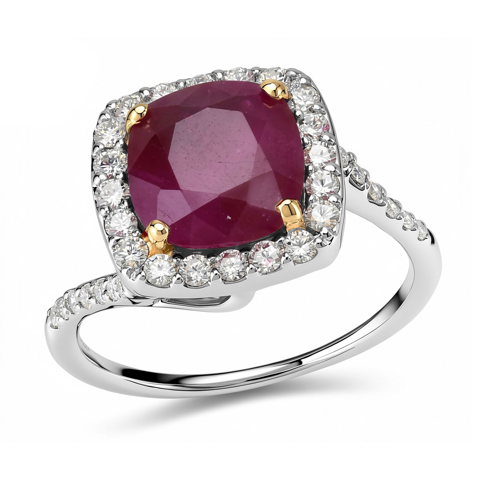 18K White and Yellow Gold Ladies Ring with 3.32 GIA Certified Burmese Ruby and 0.49tcw Adjacent: Retail: $28,560.00 ****** 18K White and Yellow Gold Ladies Ring with 3.32 GIA Certified Burmese Ruby and 0.49tcw Adjacent Diamonds ****** Size: 7 / Metal: 18K White and Yellow Gold / Total Item