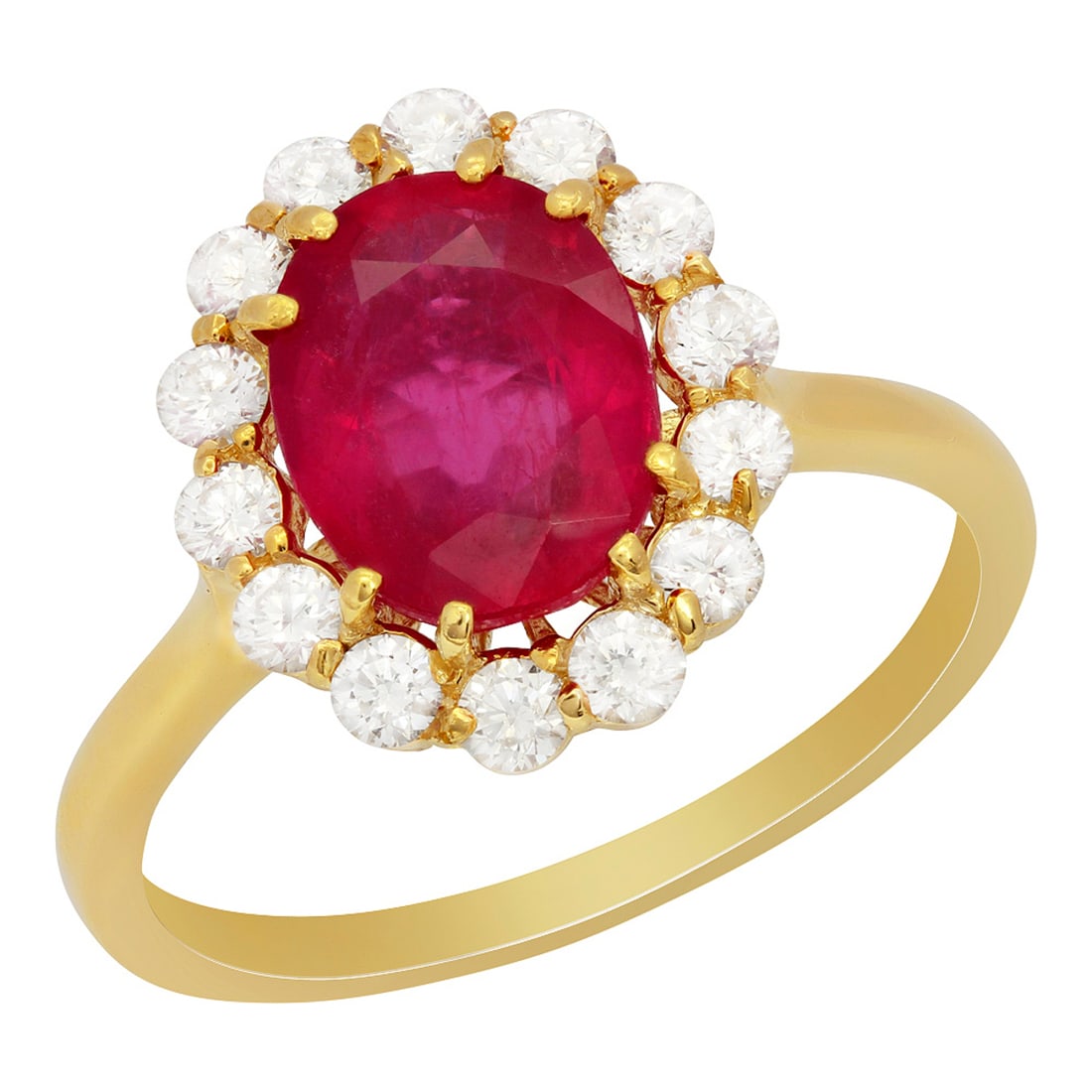 14k Yellow Gold 2.89ct Ruby 0.53ct Diamond Ring: Retail: $2,560.00 ****** 14k Yellow Gold 2.89ct Ruby 0.53ct Diamond Ring ****** Metal: 14K Yellow Gold / Total Item Weight: 3.00 grams / Country Made: United States / / Main Stone: Ruby / Color: Inten