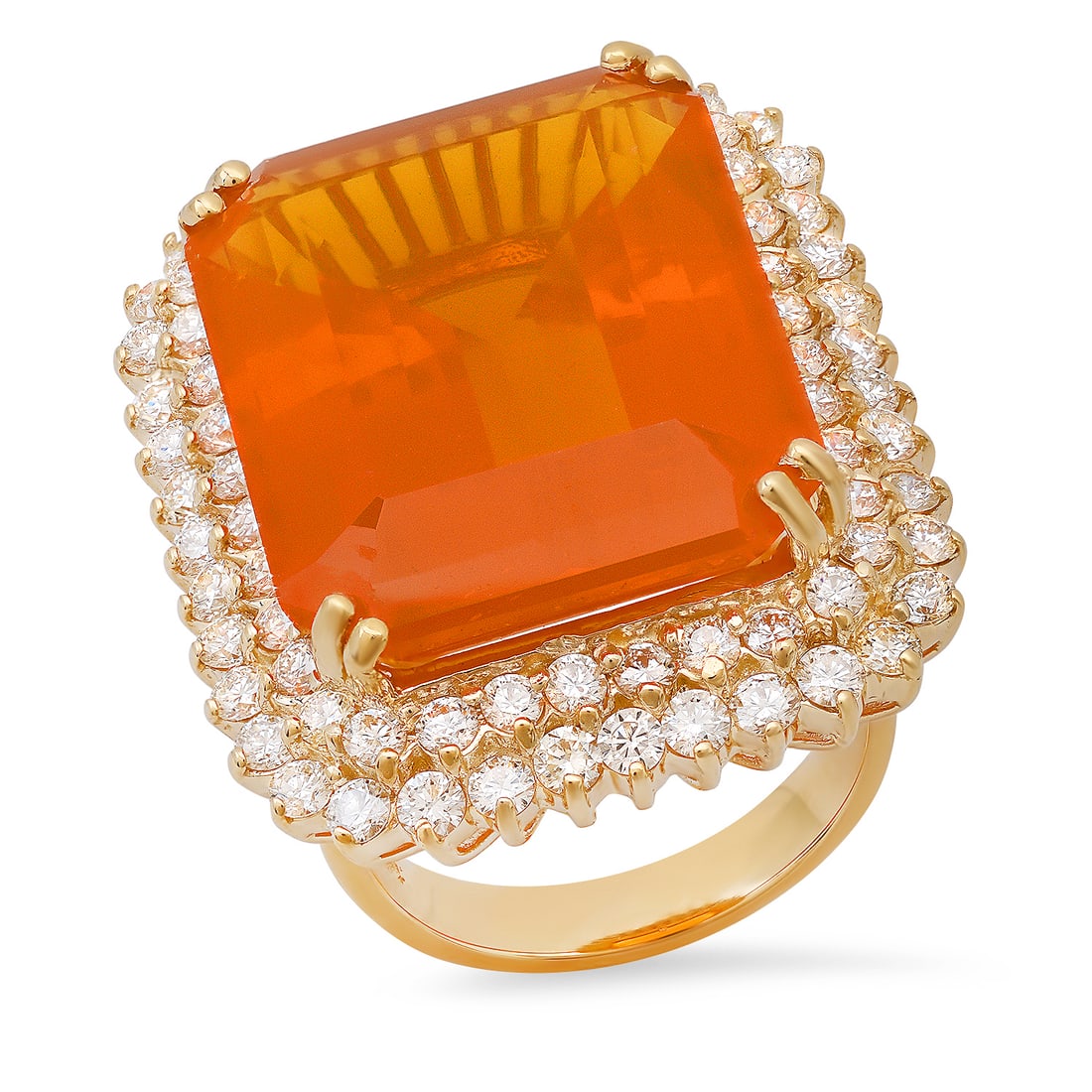 14K Yellow Gold Setting with 20.89ct Fire Opal and 2.70ct Diamond Ring: Retail: $20,455.00 ****** 14K Yellow Gold Setting with 20.89ct Fire Opal and 2.70ct Diamond Ring ****** Size: 7(we offer free resizing to winning bidders) / Metal: 14K Yellow Gold / Total Item Weight: