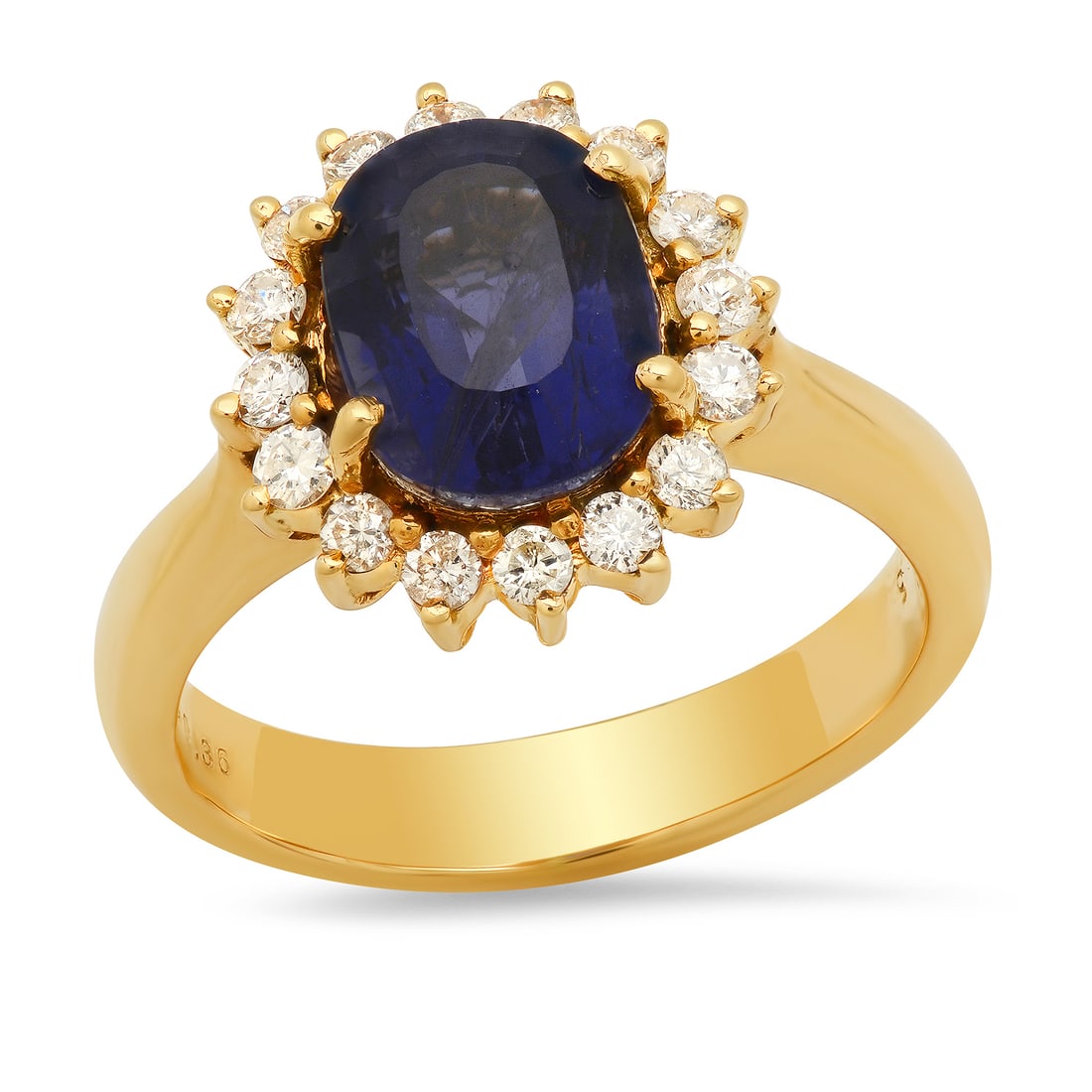 18K Yellow Gold Setting with 2.65ct Iolite and 0.36tcw Diamond Ladies Ring: Retail: $4,120.00 ****** 18K Yellow Gold Setting with 2.65ct Iolite and 0.36tcw Diamond Ladies Ring ****** Size: 6.25(we offer free resizing to winning bidders) / Metal: 18K Yellow Gold / Total Item W