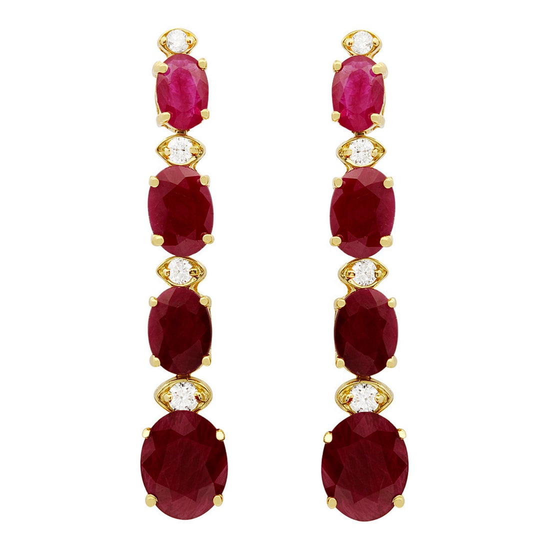 14k Yellow Gold 8.78ct Ruby 0.32ct Diamond Earrings: Retail: $5,020.00 ****** 14k Yellow Gold 8.78ct Ruby 0.32ct Diamond Earrings ****** Metal: 14K Yellow Gold / Total Item Weight: 5.20 grams / Country Made: United States / / Main Stone: Ruby / Color: D