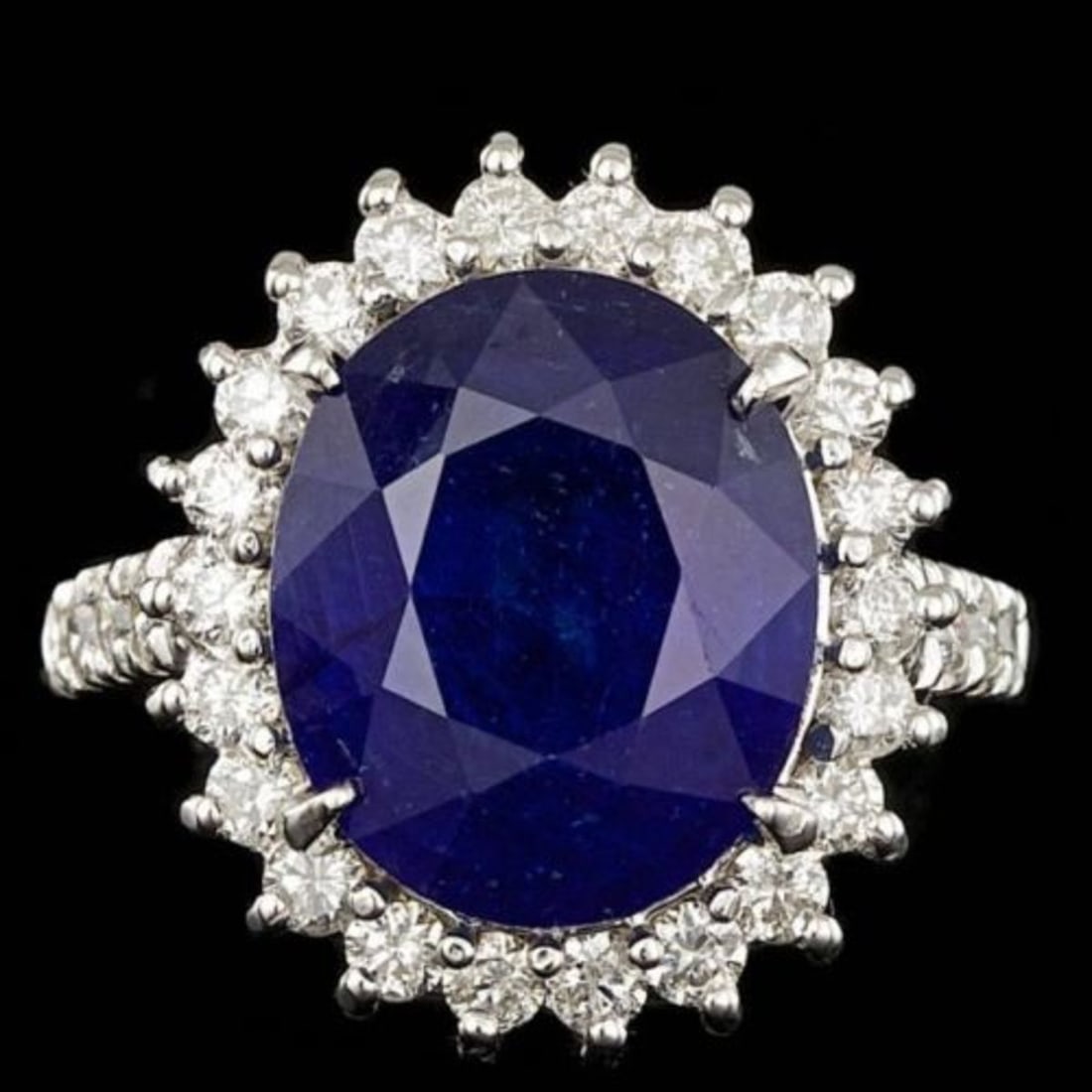 14K White Gold 9.07ct Sapphire and 1.13ct Diamond Ring: Retail: $11,840.00 ****** 14K White Gold 9.07ct Sapphire and 1.13ct Diamond Ring ****** Metal: 14K White Gold / Total Item Weight: 7.5 Grams / Country Made: United States / / Main Stone: Sapphire / Co