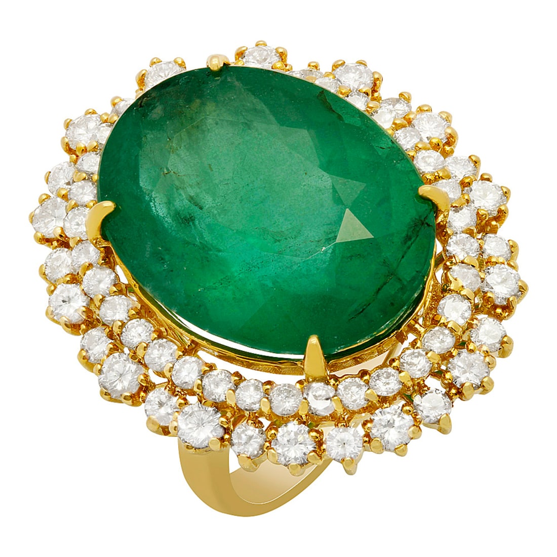 14k Yellow Gold 18.21ct Emerald 2.14ct Diamond Ring: Retail: $18,390.00 ****** 14k Yellow Gold 18.21ct Emerald 2.14ct Diamond Ring ****** Metal: 14K Yellow Gold / Total Item Weight: 12.70 grams / Country Made: United States / / Main Stone: Emerald / Col