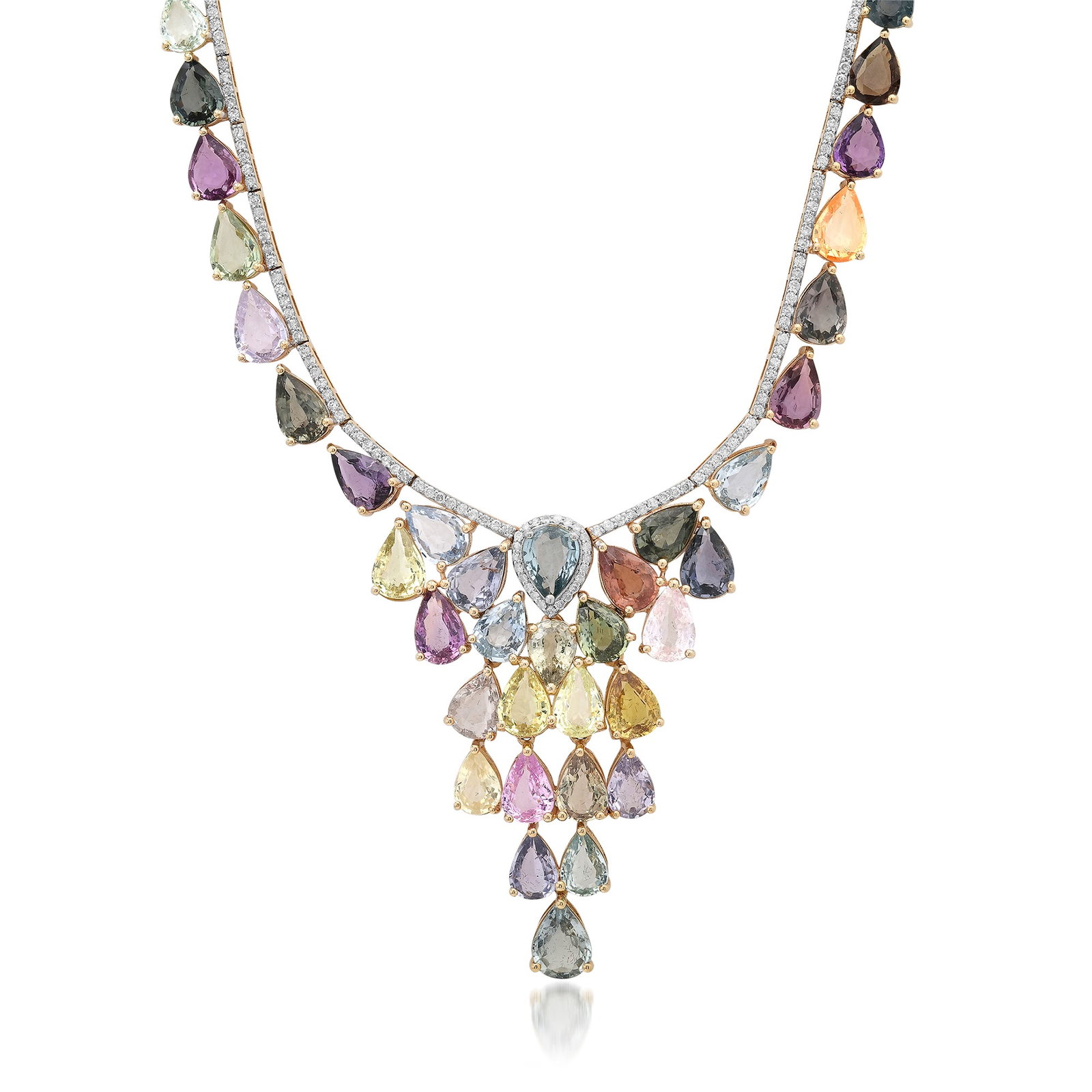 14K Yellow Gold Ladies Necklace with 80.77tcw GIA Certified Sapphire and 2.94tcw Adjacent Diamonds: Retail: $173,120.00 ****** 14K Yellow Gold Ladies Necklace with 80.77tcw GIA Certified Sapphire and 2.94tcw Adjacent Diamonds ****** Size: 17 / Metal: 14K Yellow Gold / Total Item Weight: 44.5 Grams /