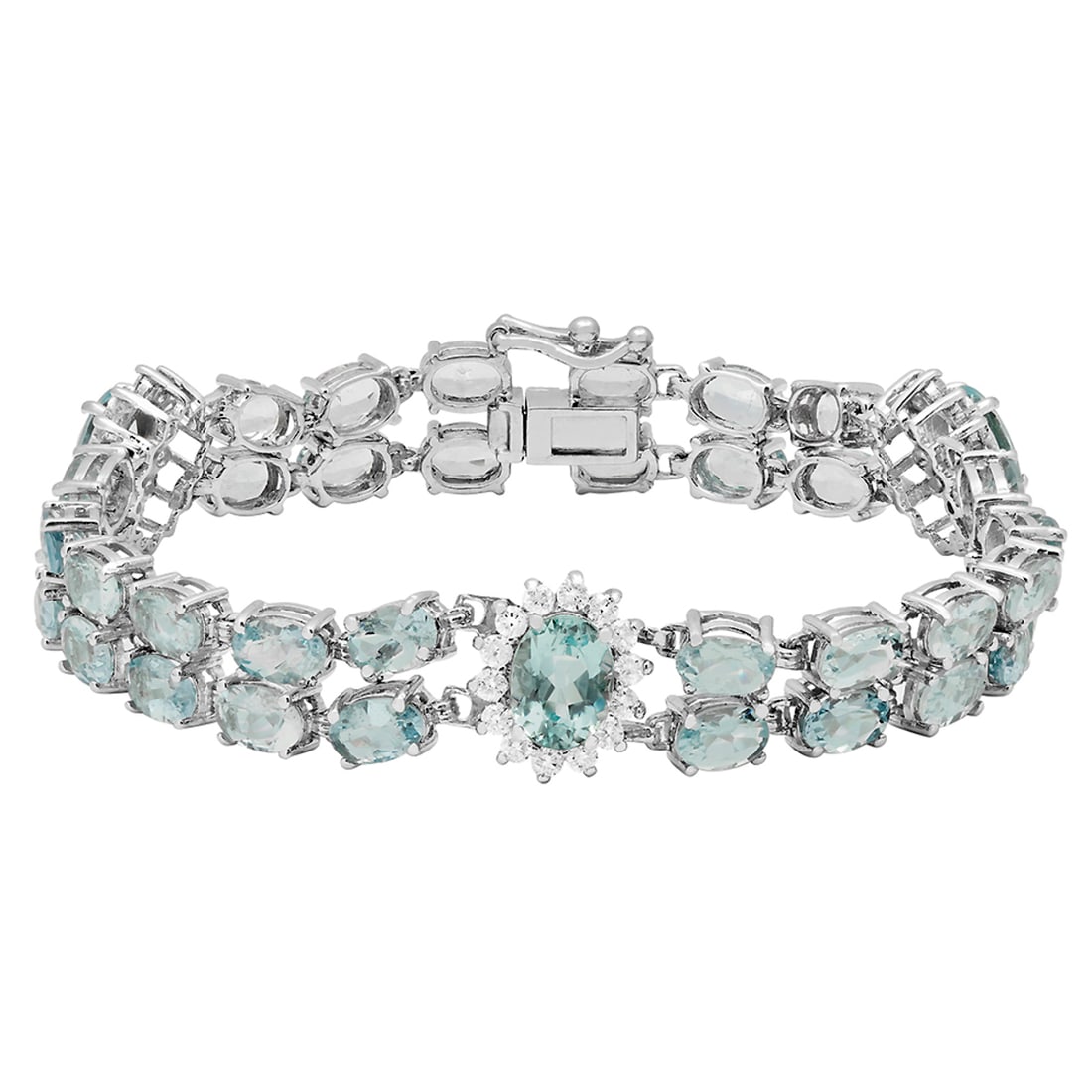 14k White Gold Aquamarine 16.78ct Light Aqua-Blue 1.20ct Diamond Bracelet (1 of 4)