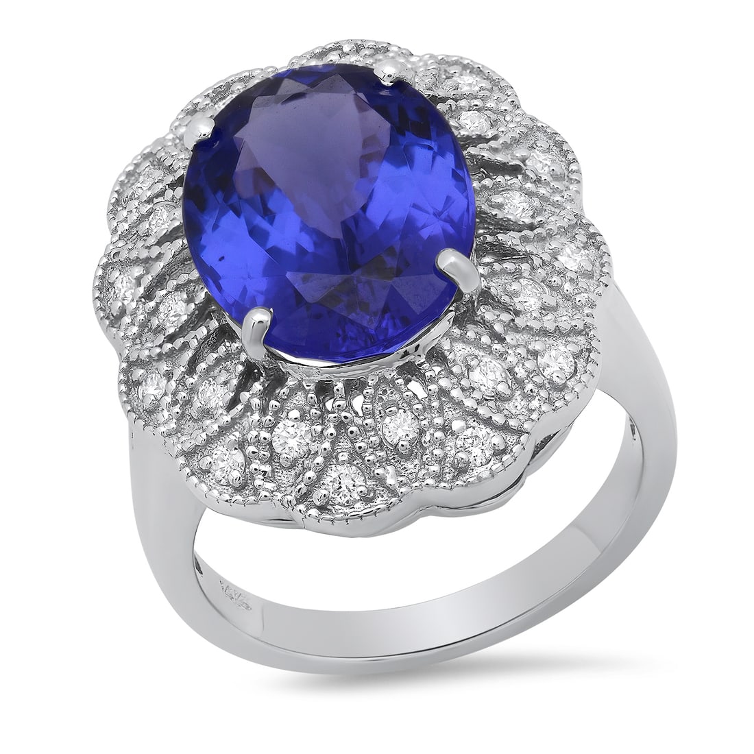 14K White Gold Setting with 6.62ct Tanzanite and 0.33ct Diamond Ladies Ring: Retail: $20,700.00 ****** 14K White Gold Setting with 6.62ct Tanzanite and 0.33ct Diamond Ladies Ring ****** Size: 7(we offer free resizing to winning bidders) / Metal: 14K White Gold / Total Item Wei