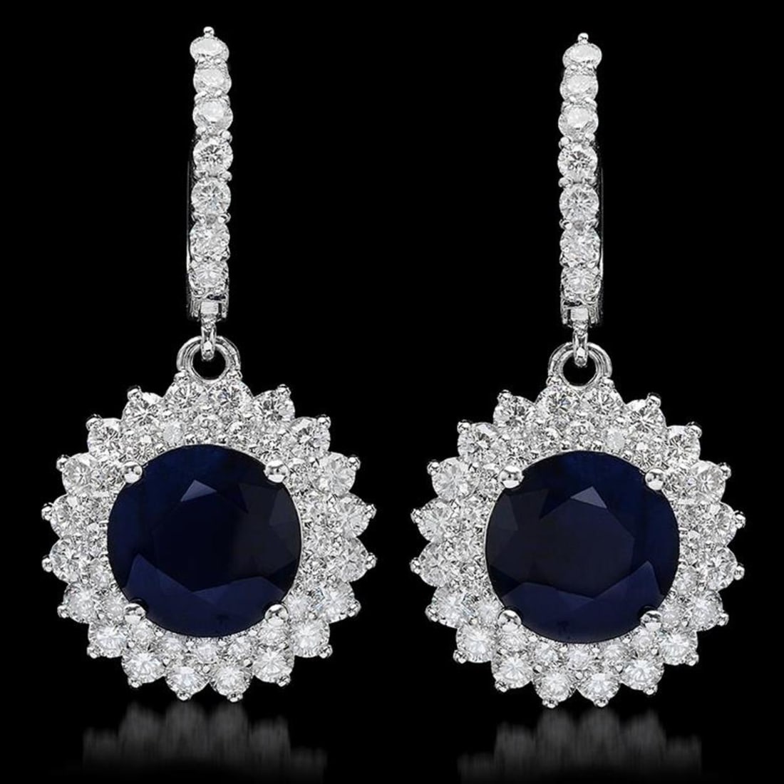 14K Gold 8.37ct Sapphire 2.86ct Diamond Earrings: Retail: $11,280.00 ****** 14K Gold 8.37ct Sapphire 2.86ct Diamond Earrings ****** Metal: 14K Solid White Gold / Total Item Weight: 11.5 grams / Country Made: United States / / Main Stone: Sapphire /