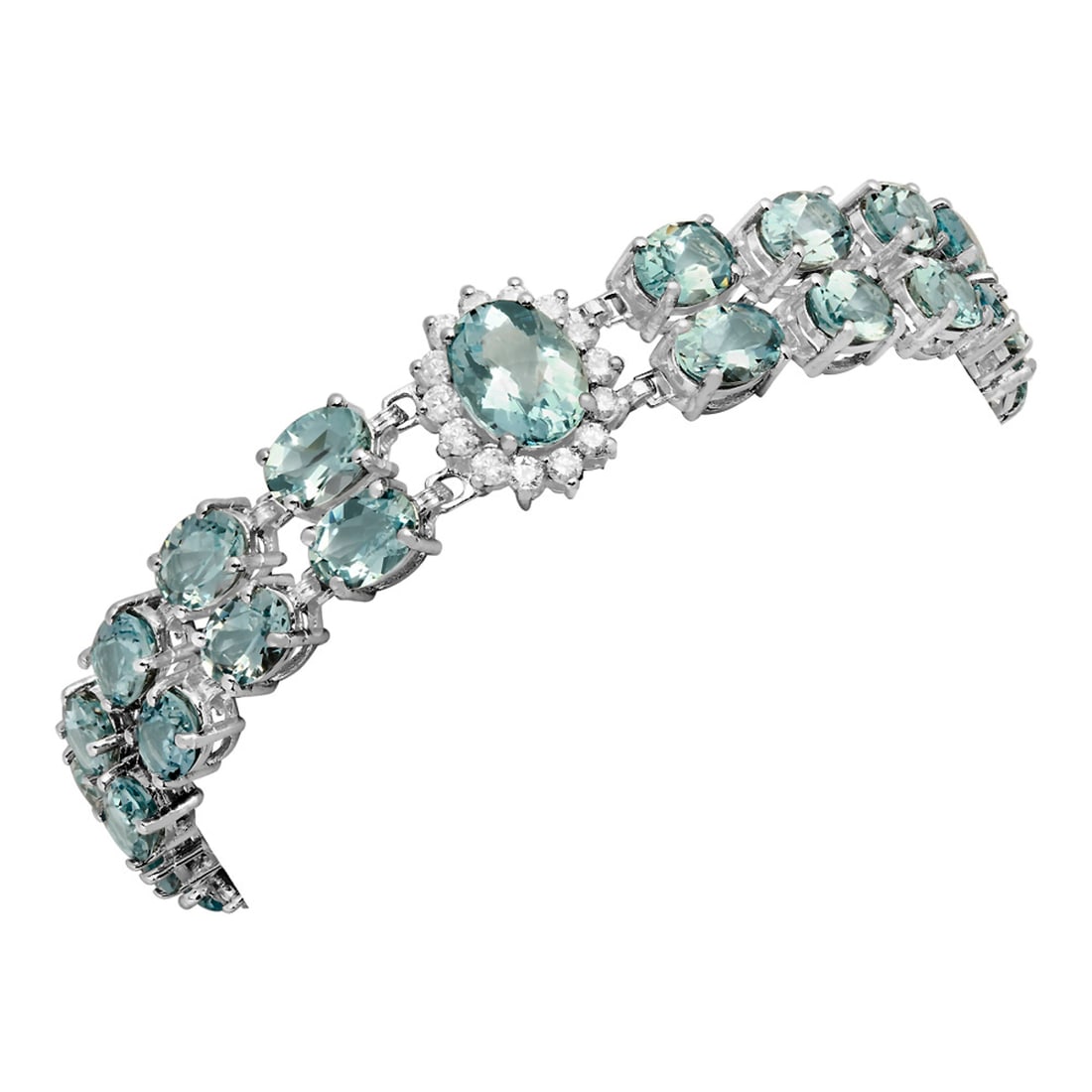 14k White Gold 24.19ct Aquamarine 1.61ct Diamond Bracelet: Retail: $13,390.00 ****** 14k White Gold 24.19ct Aquamarine 1.61ct Diamond Bracelet ****** Metal: 14K White Gold / Total Item Weight: 23.60 grams / Country Made: United States / / Main Stone:
