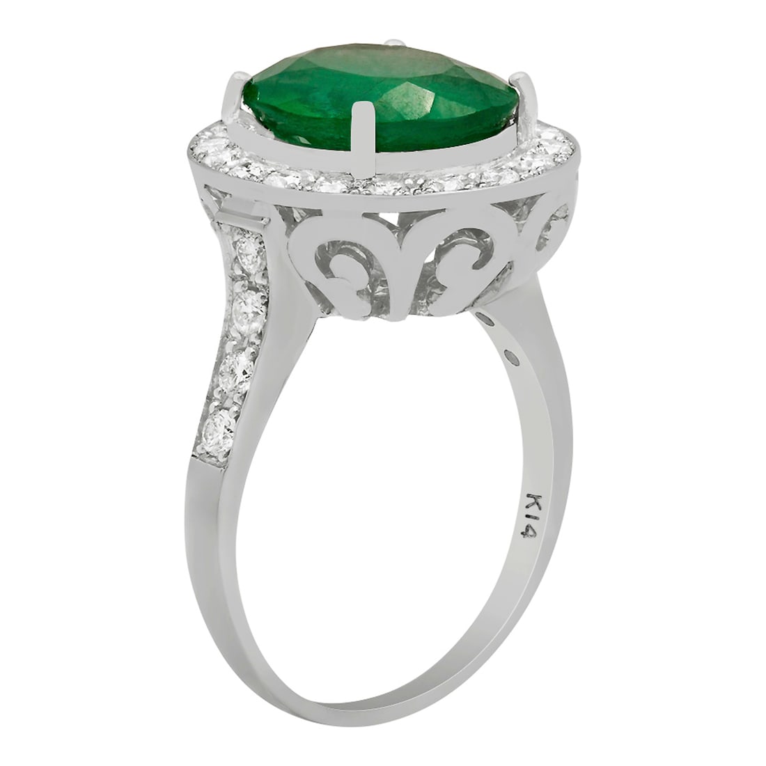 14k White Gold 3.48ct Emerald 0.71ct Diamond Ring - 2