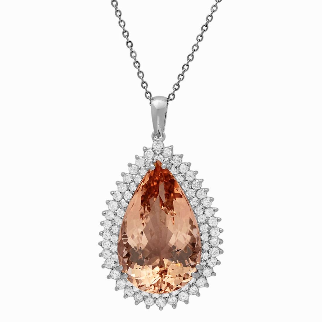 14k White Gold 43.96ct Morganite 3.86ct Diamond Pendant: Retail: $28,835.00 ****** 14k White Gold 43.96ct Morganite 3.86ct Diamond Pendant ****** Metal: 14K White Gold / Total Item Weight: 24.00 grams / Country Made: United States / / Main Stone: Morganite 
