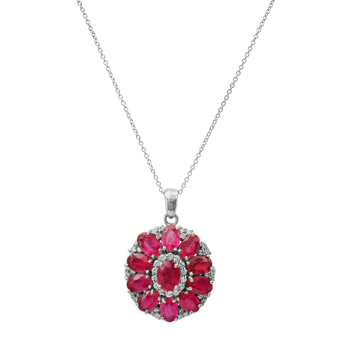 14K White Gold Setting with 6.9ct Ruby and 0.68ct Diamond Pendant: Retail: $6,750.00 ****** 14K White Gold Setting with 6.9ct Ruby and 0.68ct Diamond Pendant ****** Size: 18 / Metal: 14K White Gold / Total Item Weight: 6.9 Grams / Country Made: United States / / Main