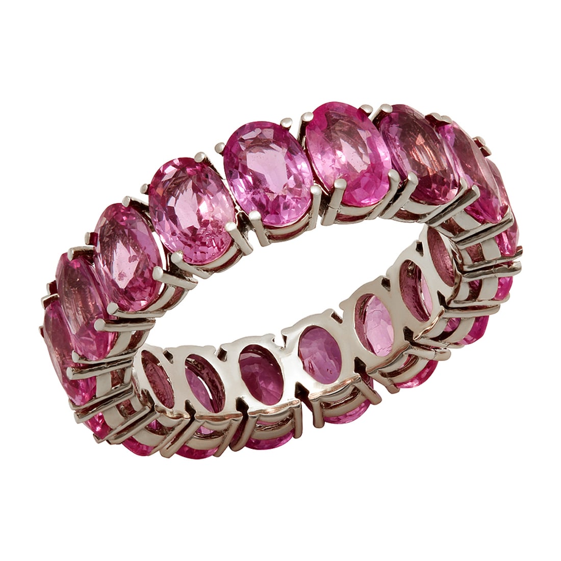 14k White Gold 10.16ct Pink Sapphire Eternity Band Ring: Retail: $5,925.00 ****** 14k White Gold 10.16ct Pink Sapphire Eternity Band Ring ****** Metal: 14K White Gold / Total Item Weight: 5.52 grams / Country Made: United States / / Main Stone: Pink Sapphir