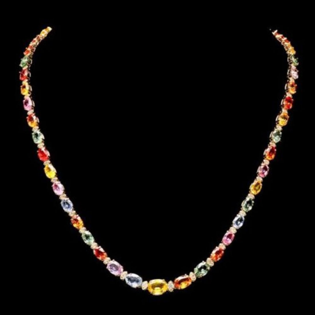 14K Yellow Gold 28.60ct Fancy Color Sapphire and 1.15ct Diamond Necklace: Retail: $21,780.00 ****** 14K Yellow Gold 28.60ct Fancy Color Sapphire and 1.15ct Diamond Necklace ****** Metal: 14K Yellw Gold / Total Item Weight: 22.0 Grams / Country Made: United States / / Main S
