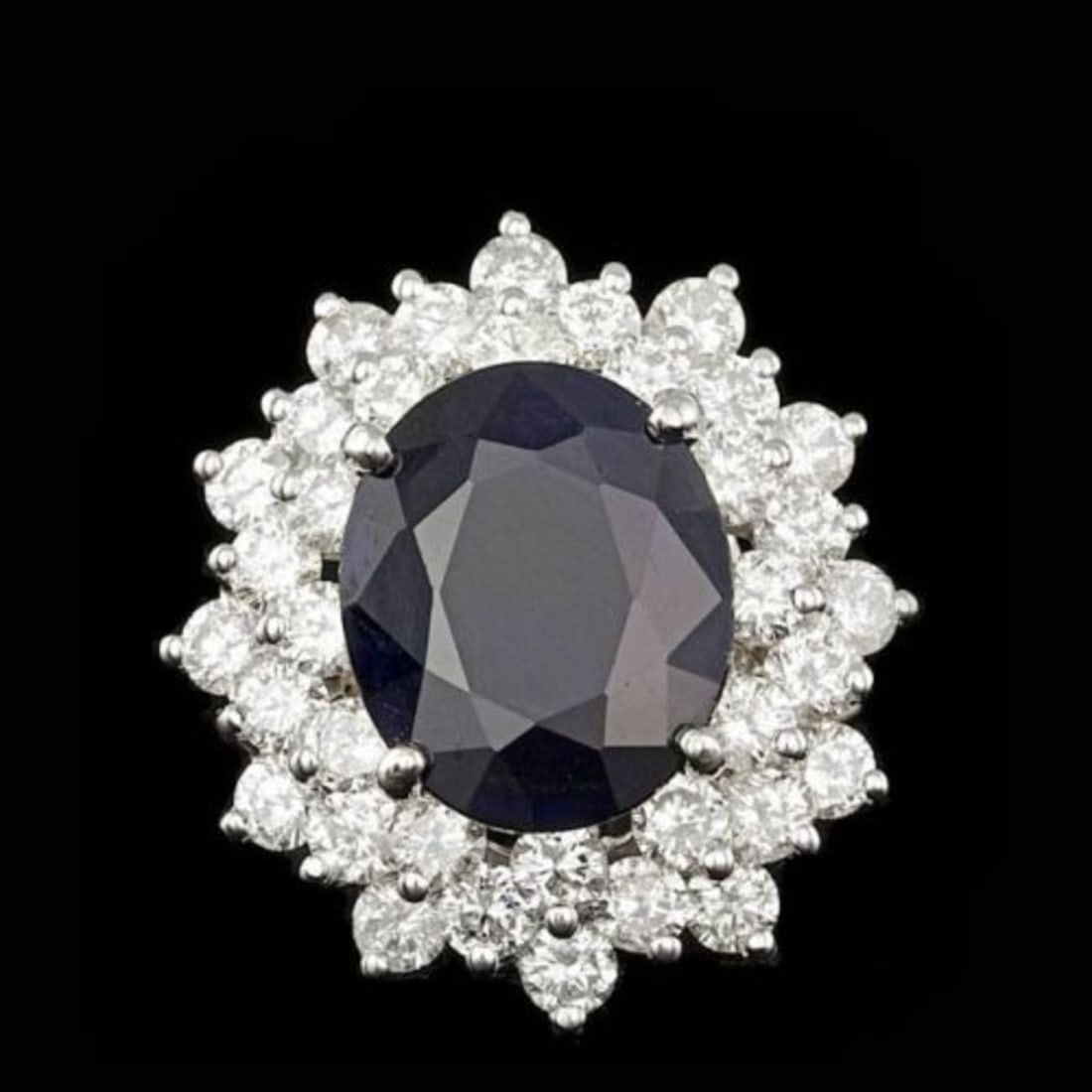 14K White Gold 7.41ct Sapphire and 2.63ct Diamond Ring: Retail: $20,320.00 ****** 14K White Gold 7.41ct Sapphire and 2.63ct Diamond Ring ****** Metal: 14K White Gold / Total Item Weight: 8.5 Grams / Country Made: United States / / Main Stone: Sapphire / Co