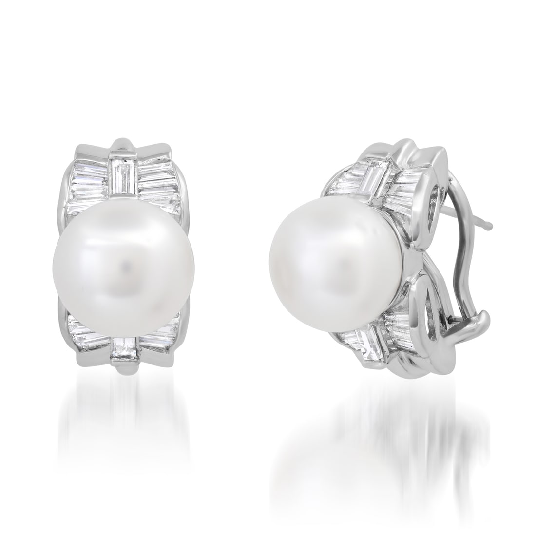 Platinum Setting with 12mm White Pearls and 1.49ct Diamond Earrings: Retail: $8,685.00 ****** Platinum Setting with 12mm White Pearls and 1.49ct Diamond Earrings ****** Metal: Platinum / Total Item Weight: 17.9 Grams / Country Made: United States / / Main Stone: Pearl 