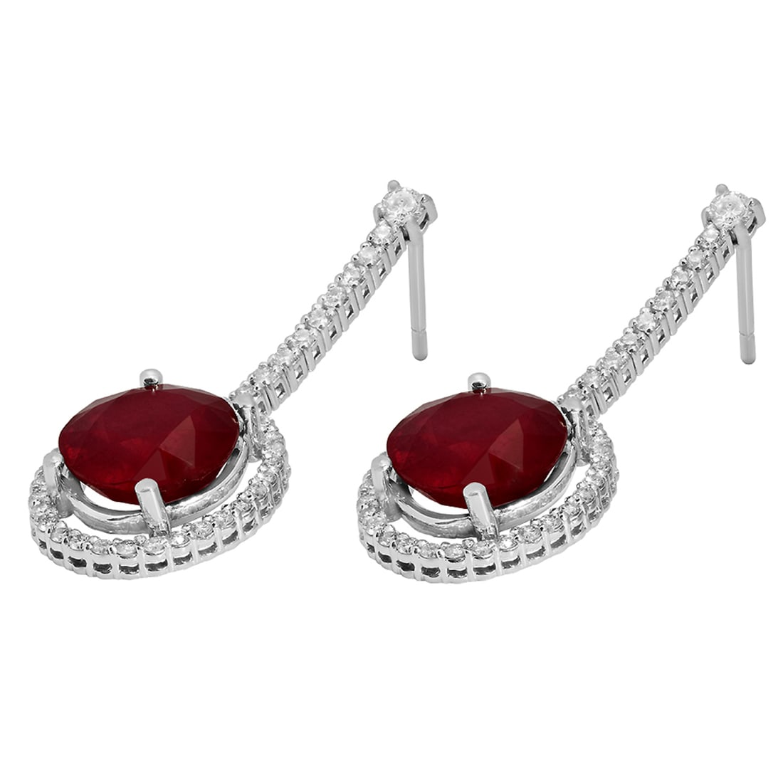 14k White Gold 9.80ct Ruby 0.76ct Diamond Earrings - 2