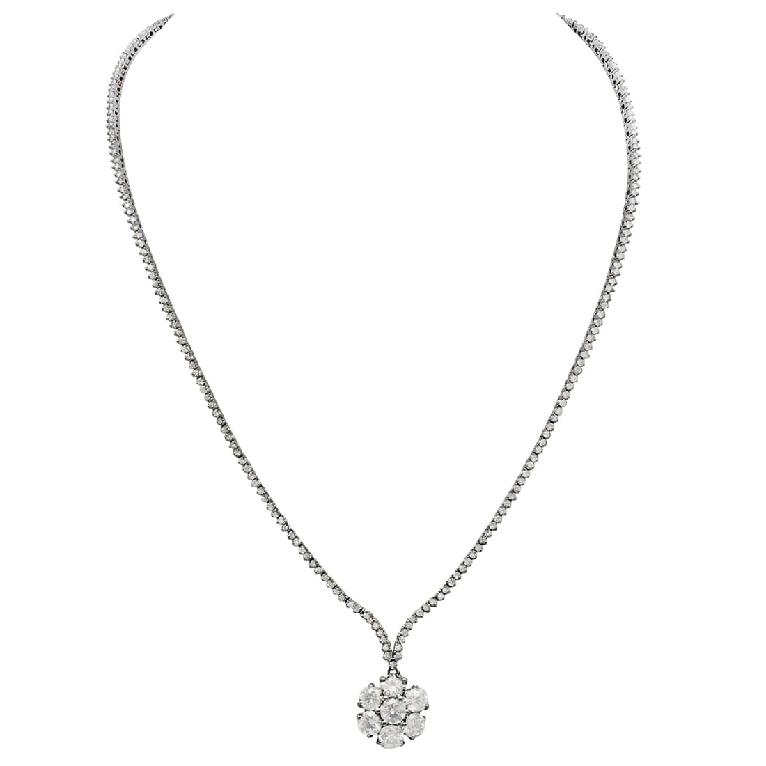 14k White Gold 8.69ct Diamond Necklace: Retail: $30,750.00 ****** 14k White Gold 8.69ct Diamond Necklace ****** Metal: 14K White Gold / Total Item Weight: 15.60 grams / Country Made: United States / / Main Stone: Diamond / Carat Total