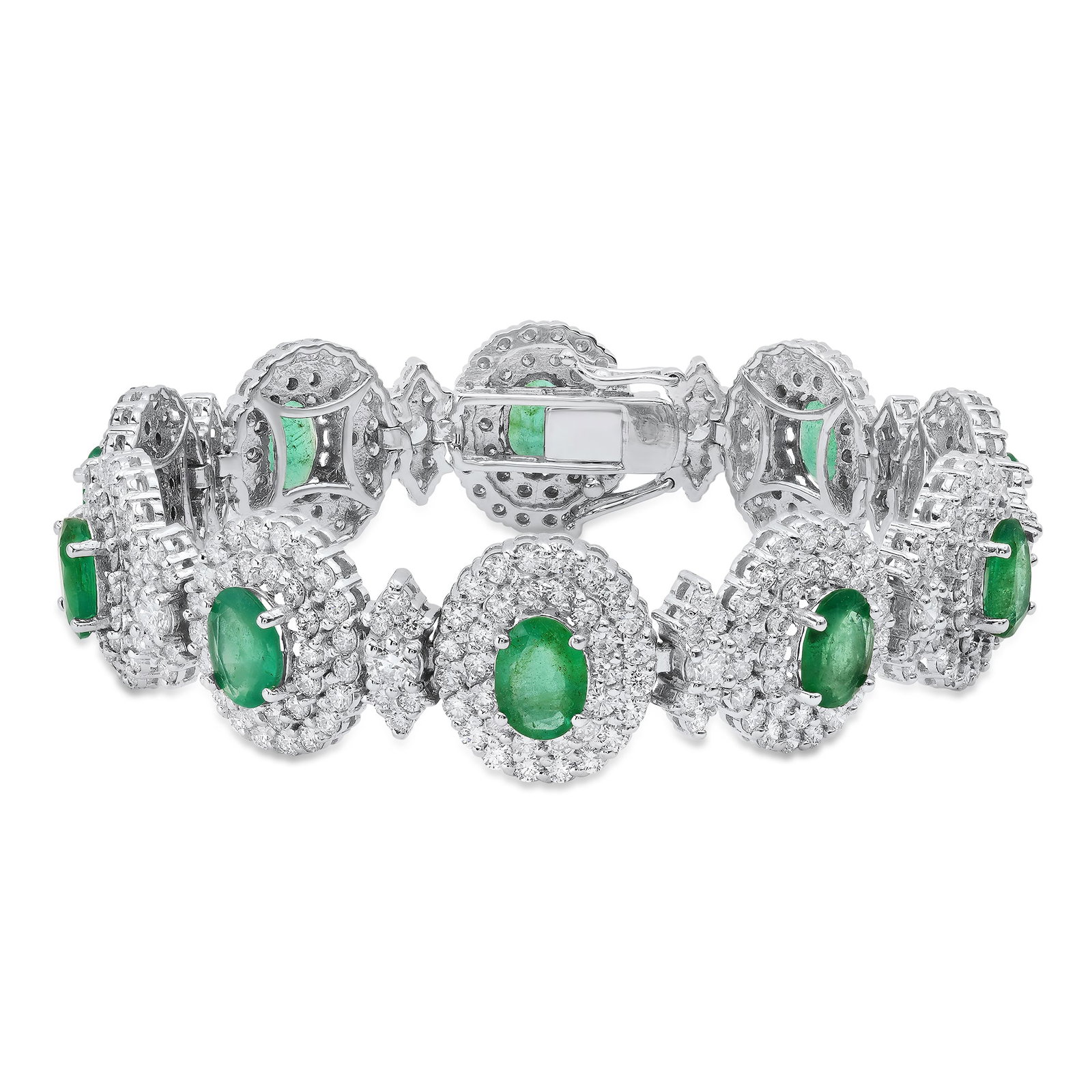 14K White Gold Ladies Bracelet with13.90tcw Emeralds and 12.50tcw Diamonds: Retail: $88,735.00 ****** 14K White Gold Ladies Bracelet with13.90tcw Emeralds and 12.50tcw Diamonds ****** Size: 7 / Metal: 14K White Gold / Total Item Weight: 34.0 Grams / Country Made: United