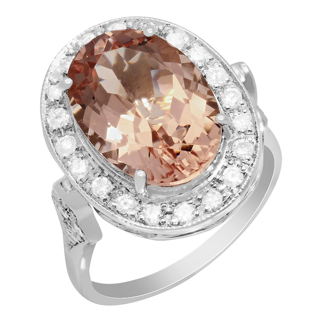 14k White Gold 5.79ct Morganite 0.55ct Diamond Ring: Retail: $8,125.00 ****** 14k White Gold 5.79ct Morganite 0.55ct Diamond Ring ****** Metal: 14K White Gold / Total Item Weight: 7.80 grams / Country Made: United States / / Main Stone: Morganite /
