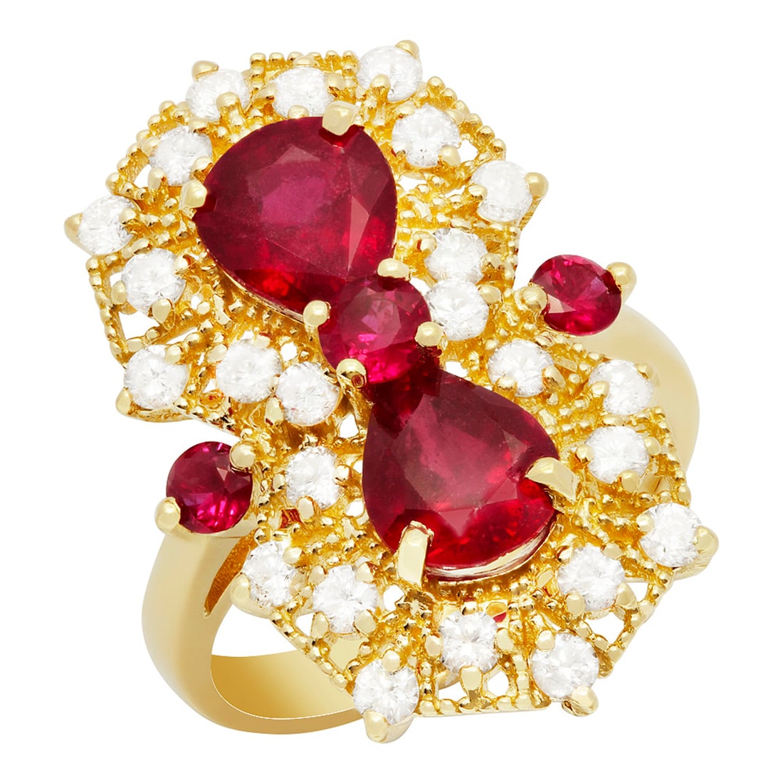 14k Yellow Gold 3.21ct & 0.51ctct Ruby 1.04ct Diamond Ring: Retail: $6,820.00 ****** 14k Yellow Gold 3.21ct & 0.51ctct Ruby 1.04ct Diamond Ring ****** Metal: 14K Yellow Gold / Total Item Weight: 7.20 grams / Country Made: United States / / Main Stone: Ruby /