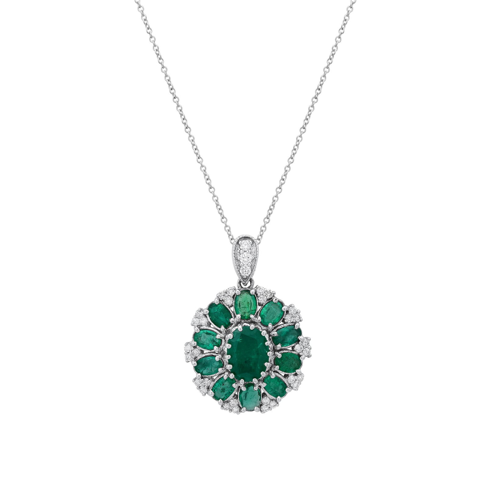 14K White Gold with 4.27ct Emerald and 0.41ct Diamond Pendant: Retail: $8,230.00 ****** 14K White Gold with 4.27ct Emerald and 0.41ct Diamond Pendant ****** Size: 18 / Metal: 14K White Gold / Total Item Weight: 5.4 Grams / Country Made: United States / / Main