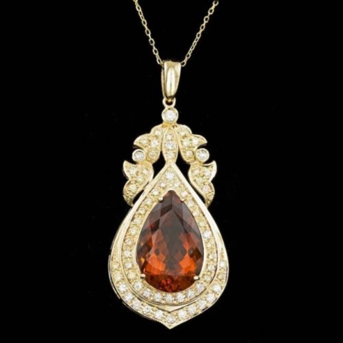 14K Gold 14.69ct Citrine 1.66ct Diamond Pendant: Retail: $12,927.00 ****** 14K Gold 14.69ct Citrine 1.66ct Diamond Pendant ****** Metal: 14K Yellow Gold / Total Item Weight: 14.5 Grams / Country Made: United States / / Main Stone: Citrine / Color: O