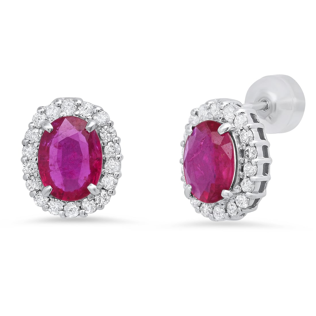18K White Gold Setting with 2.04ct Ruby and 0.50ct Diamond Earrings: Retail: $8,820.00 ****** 18K White Gold Setting with 2.04ct Ruby and 0.50ct Diamond Earrings ****** Metal: 18K White Gold / Total Item Weight: 2.8 Grams / Country Made: United States / / Main Stone: R