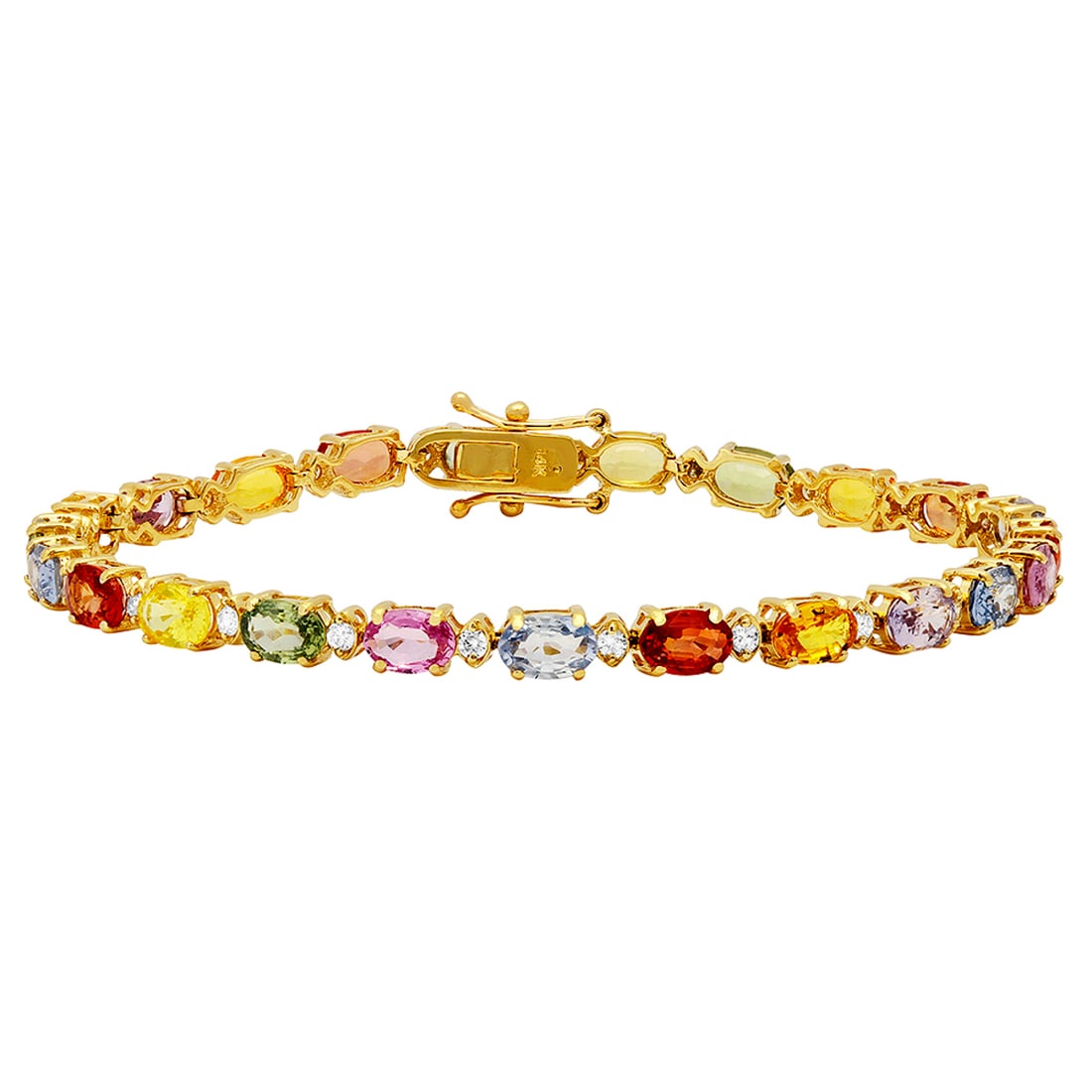 14k Yellow Gold 12.66ct Sapphire 0.64ct Diamond Bracelet: Retail: $15,270.00 ****** 14k Yellow Gold 12.66ct Sapphire 0.64ct Diamond Bracelet ****** Metal: 14K Yellow Gold / Total Item Weight: 9.40 grams / Country Made: United States / / Main Stone: Sapphire 
