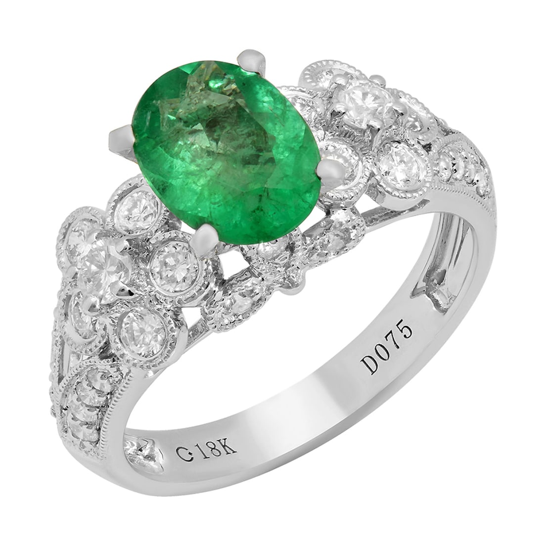 14k White Gold 1.39ct Emerald 0.78ct Diamond Ring: Retail: $7,125.00 ****** 14k White Gold 1.39ct Emerald 0.78ct Diamond Ring ****** Metal: 14K White Gold / Total Item Weight: 5.14 grams / Country Made: United States / / Main Stone: Emerald / Color:
