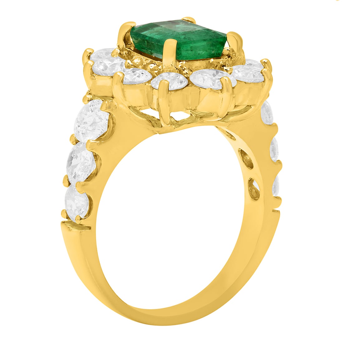 14k Yellow Gold 1.70ct Emerald 2.73ct Diamond Ring - 2