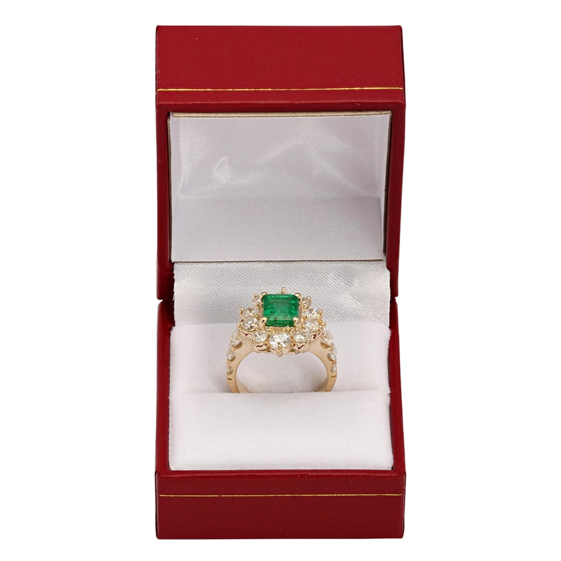 14k Yellow Gold 1.70ct Emerald 2.73ct Diamond Ring - 3