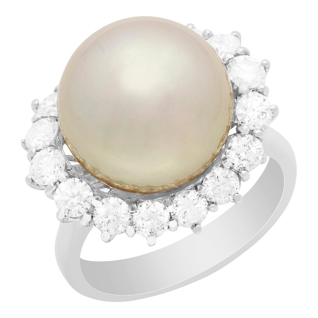 14k White Gold 13mm Pearl 1.43ct Diamond Ring: Retail: $9,420.00 ****** 14k White Gold 13mm Pearl 1.43ct Diamond Ring ****** Metal: 14k Solid White Gold / Total Item Weight: 8.80 grams / Country Made: United States / / Main Stone: Pearl / Color: C