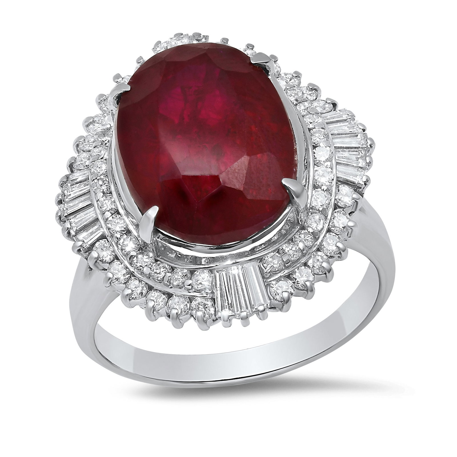 Platinum Ladies Ring with 13.02ct Ruby and 1.29tcw Adjacent Diamonds (1 of 4)