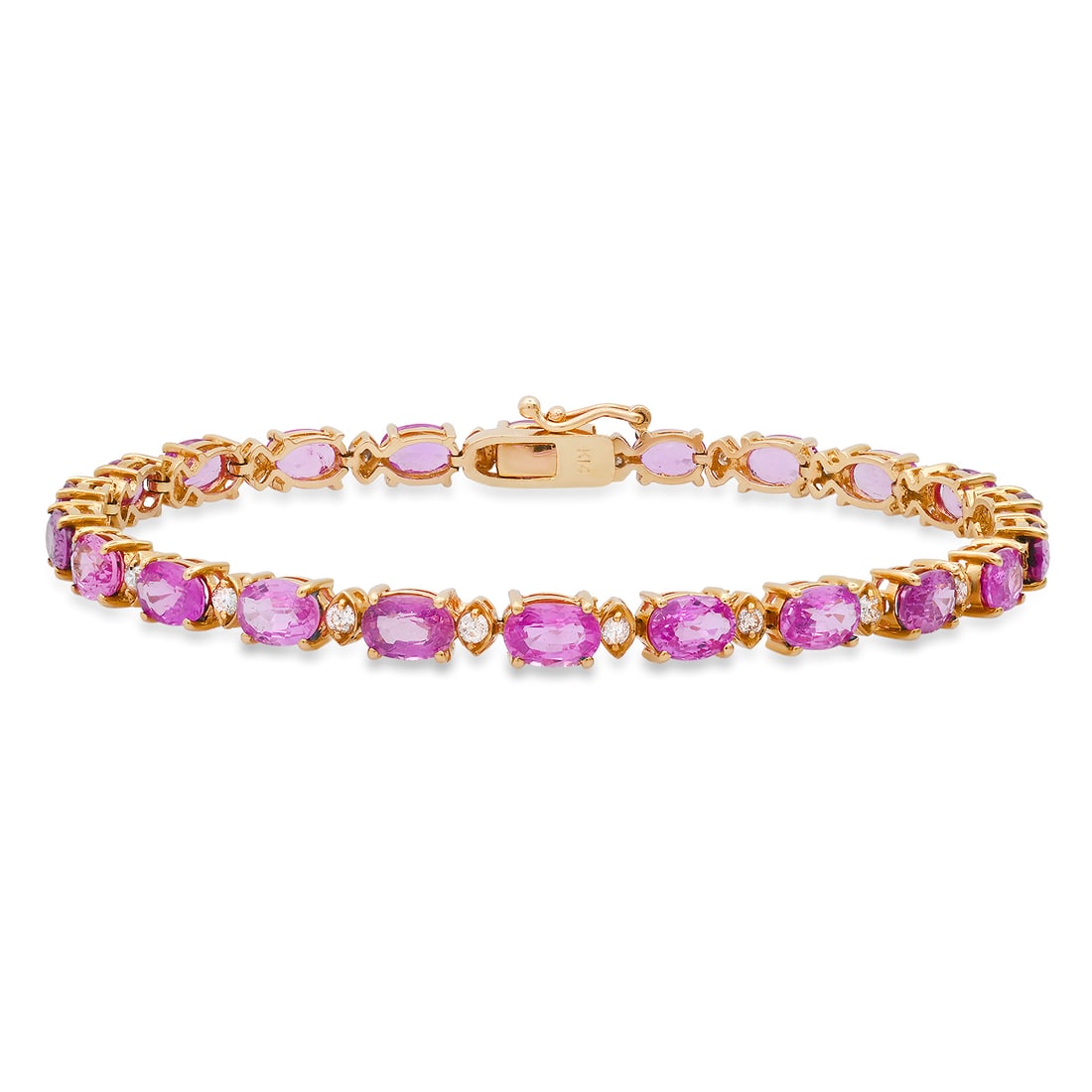 14K yellow Gold Setting with 9.86ct Pink sapphire and 0.70ct Diamond Bracelet: Retail: $15,382.00 ****** 14K yellow Gold Setting with 9.86ct Pink sapphire and 0.70ct Diamond Bracelet ****** Size: 7 / Metal: 14K Yellow Gold / Total Item Weight: 11.0 Grams / Country Made: United