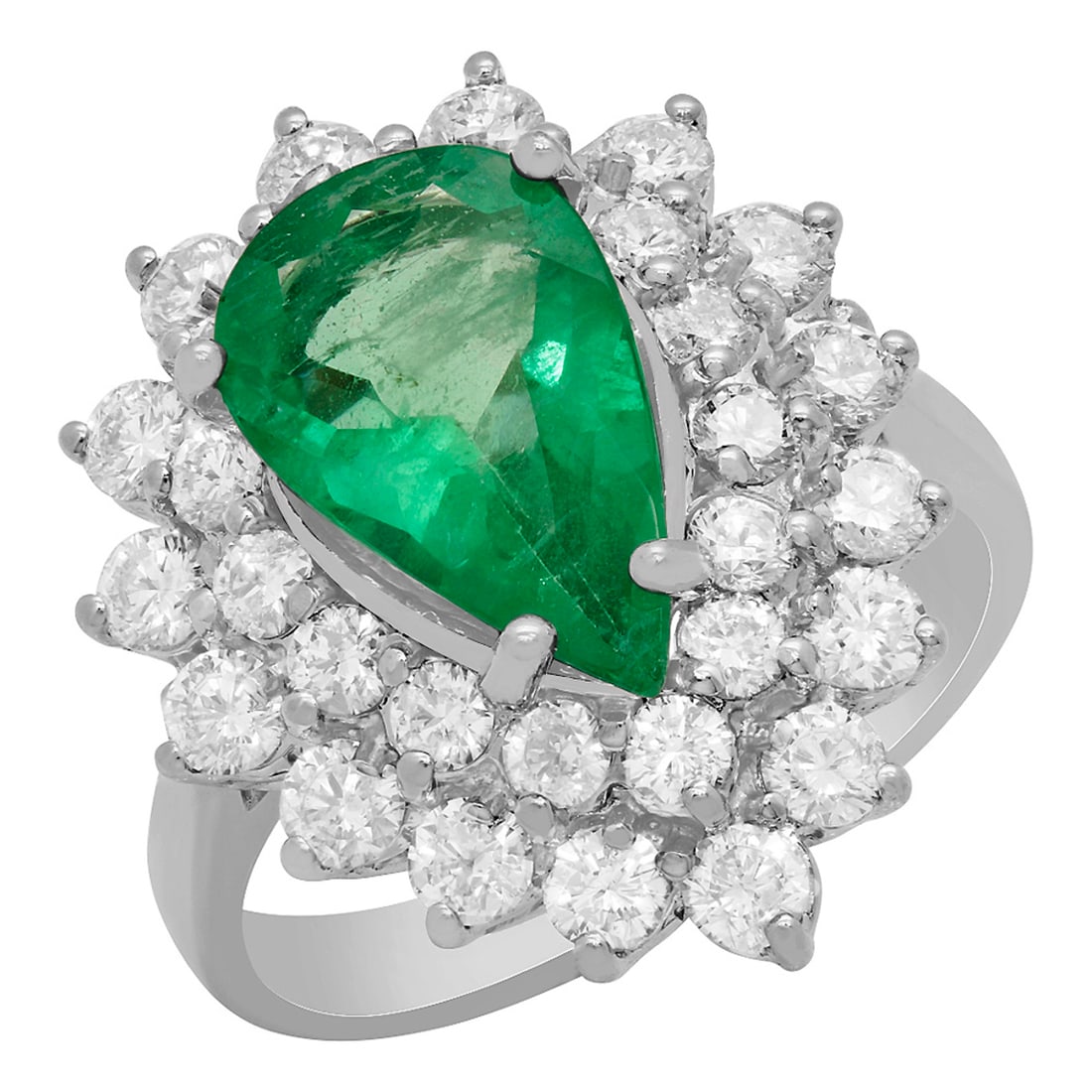 14k White Gold 2.10ct Emerald 1.69ct Diamond Ring: Retail: $8,125.00 ****** 14k White Gold 2.10ct Emerald 1.69ct Diamond Ring ****** Metal: 14K White Gold / Total Item Weight: 7.10 grams / Country Made: United States / / Main Stone: Emerald / Color: M
